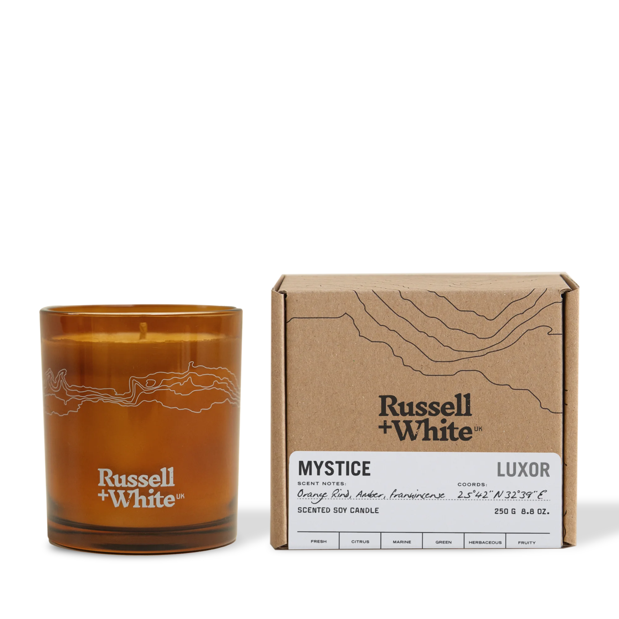 Mystice Soy Wax Scented Candle - Orange Rind, Amber, Frankincense