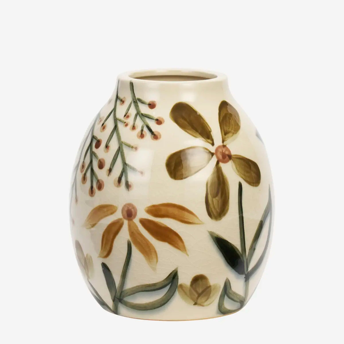 Hand Painted Stoneware Vase - Earthy Florals