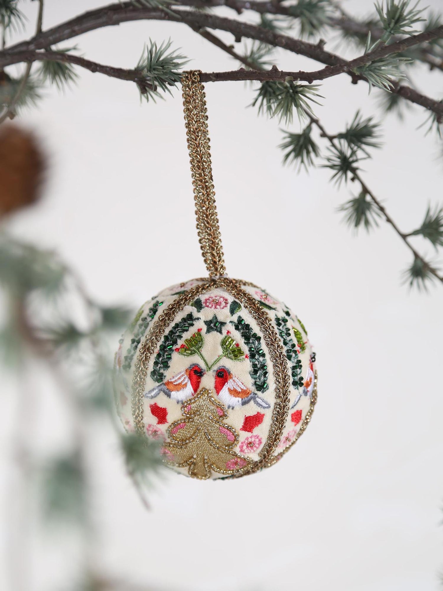 Hand embroidered tree bauble - Gold
