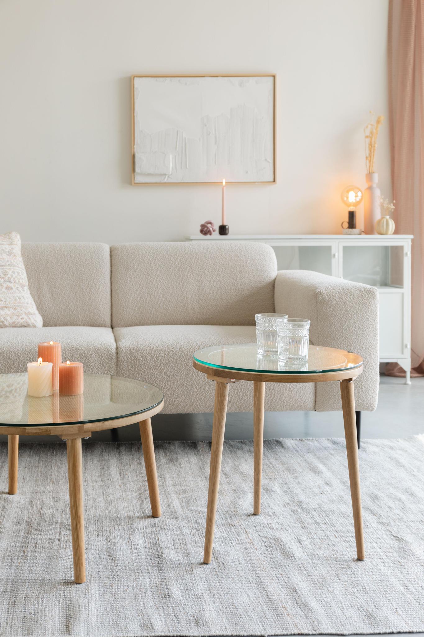 Haru Cane, Oak Wood & Glass Side Table