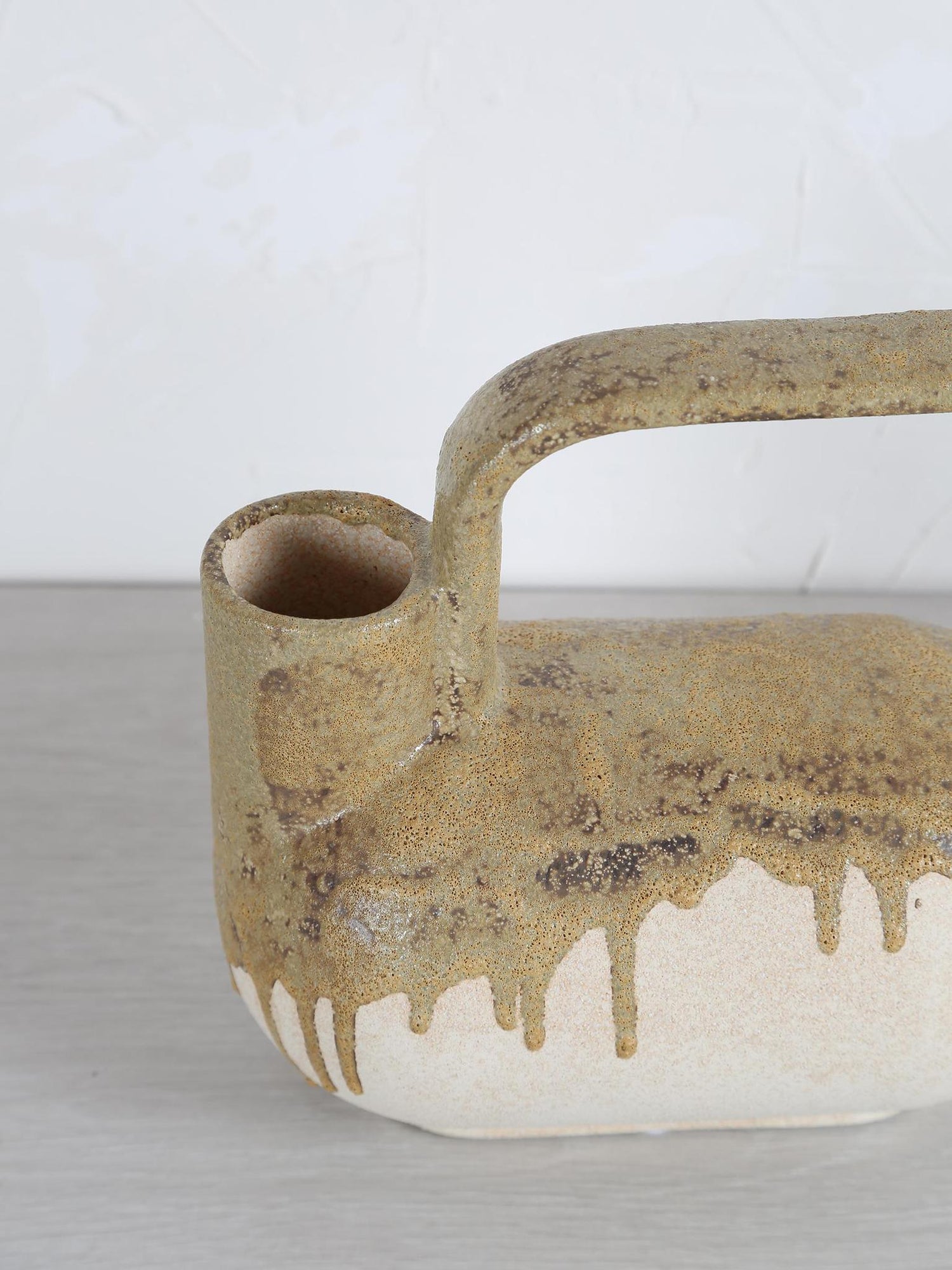 Serras Cream & Green Ceramic Vase With Handle