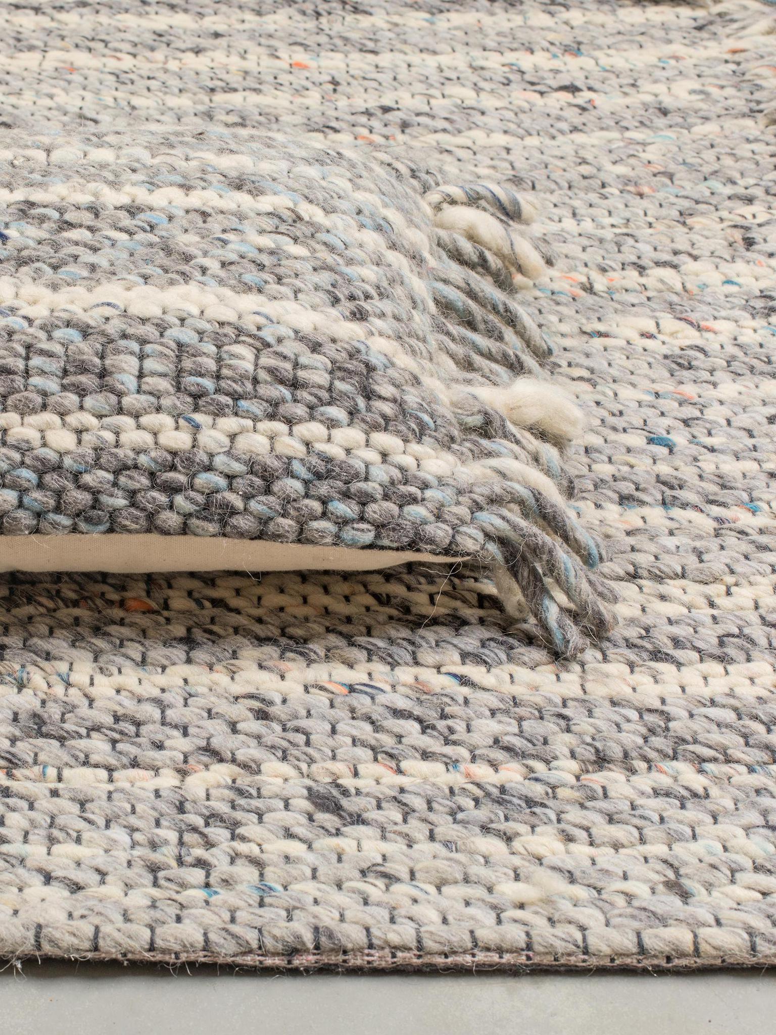 Frills Woven Wool Strand Rug - Blue, Grey