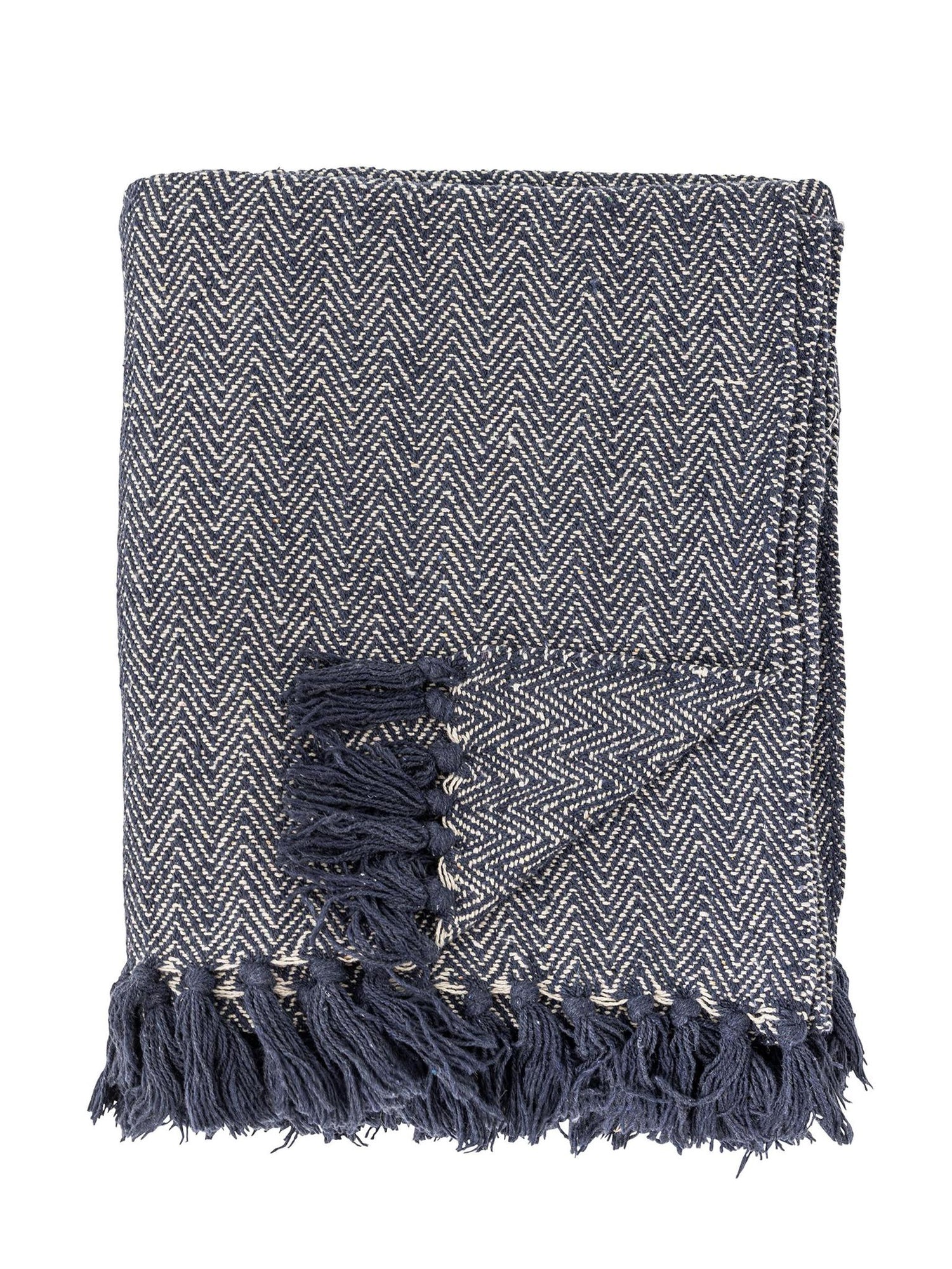 Herringbone Throw - Navy Blue - Recycled Cotton