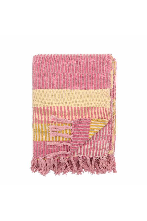 Isnel Throw - Stripe Printed - Recycled Cotton - Warm Yellow, Pink