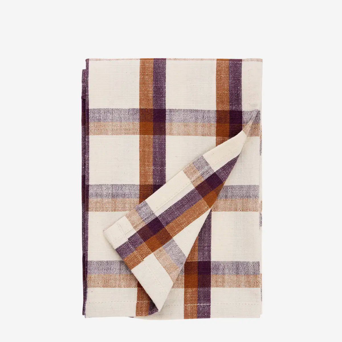 Checked Kitchen Tea Towel - Caramel, Purple