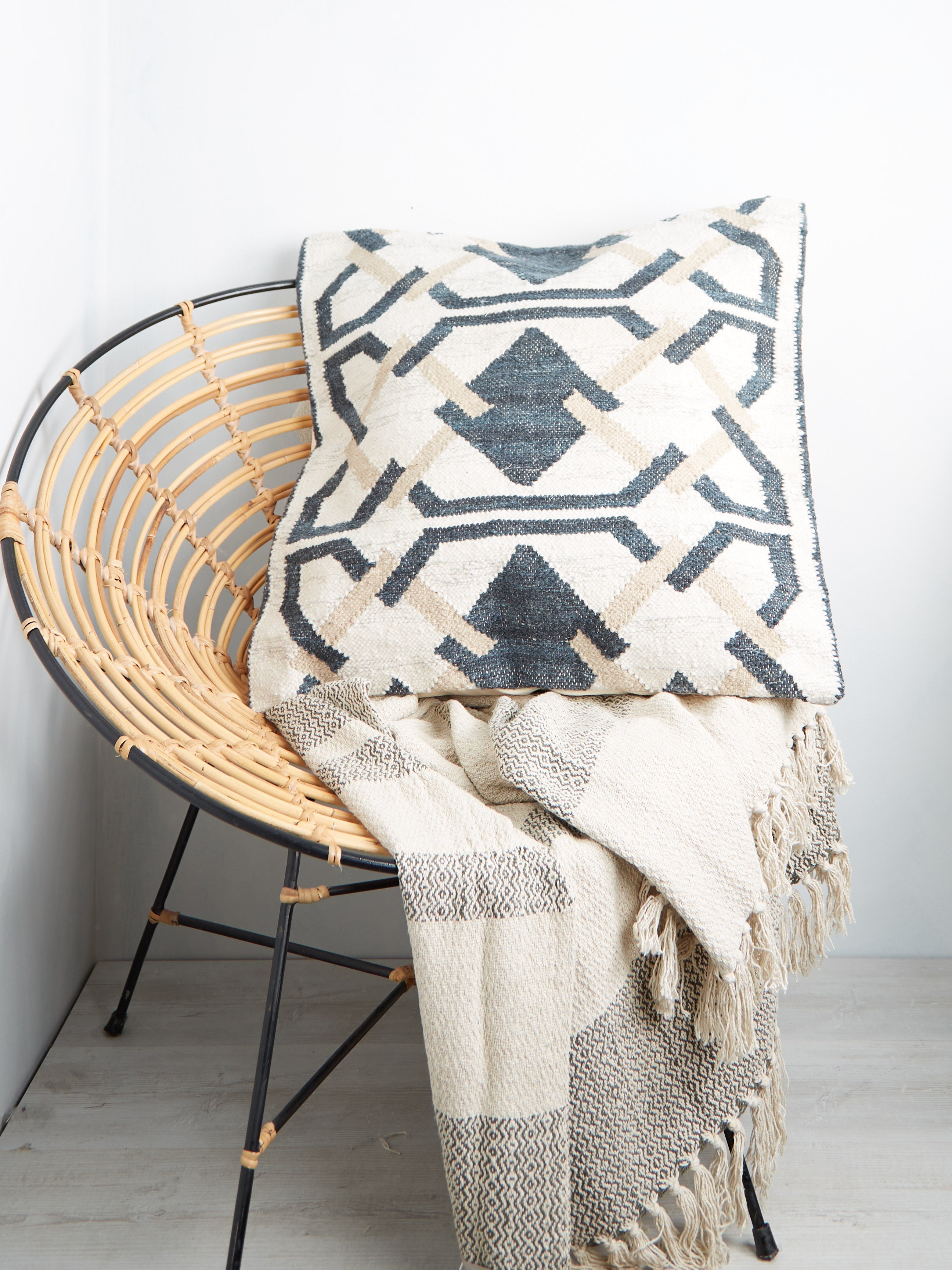 Fidan Green Printed Recycled Cotton Throw