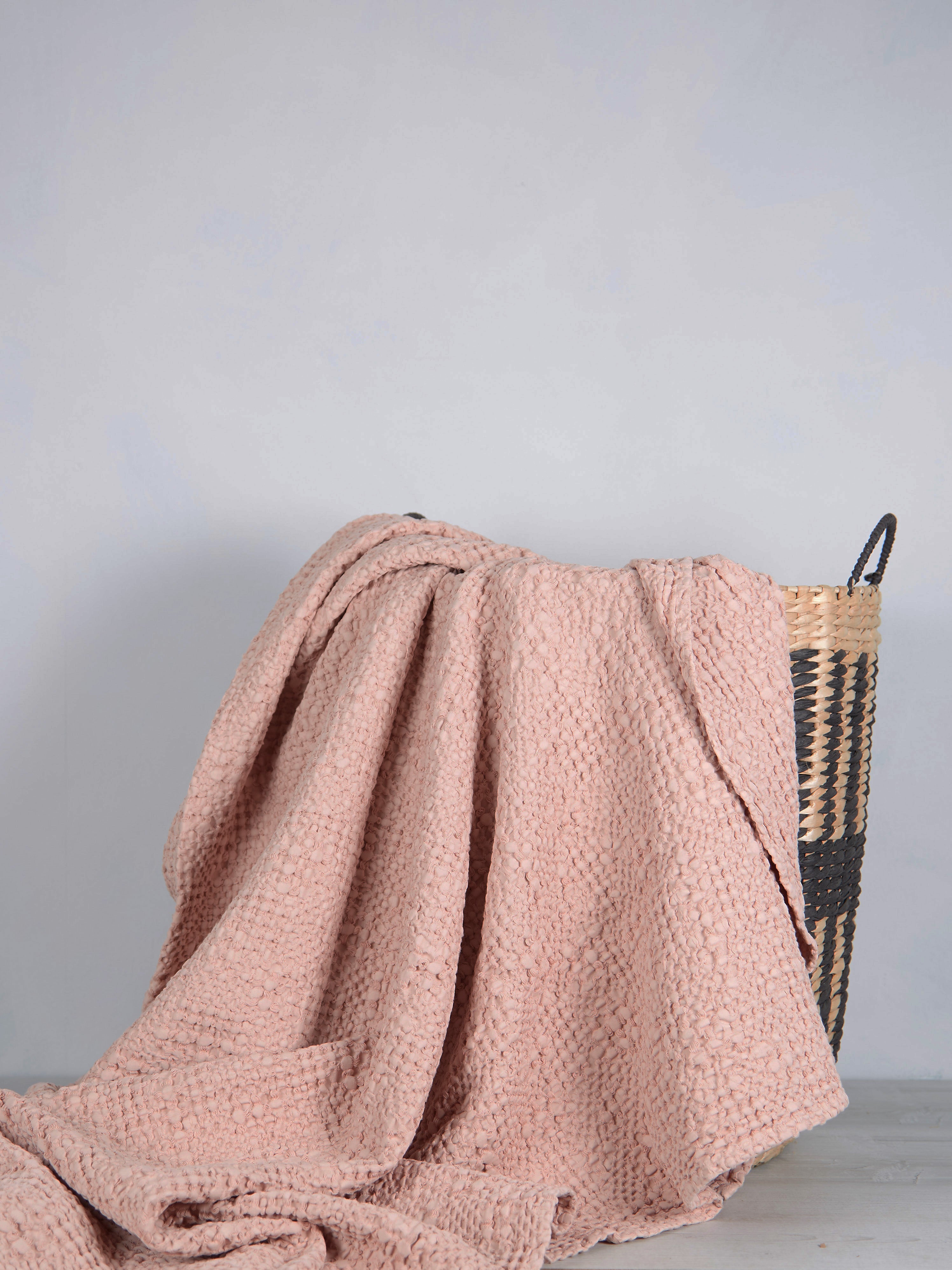 Stonewashed Cotton Tana Bedspread Throw - Aubepine Pink - 3 Sizes