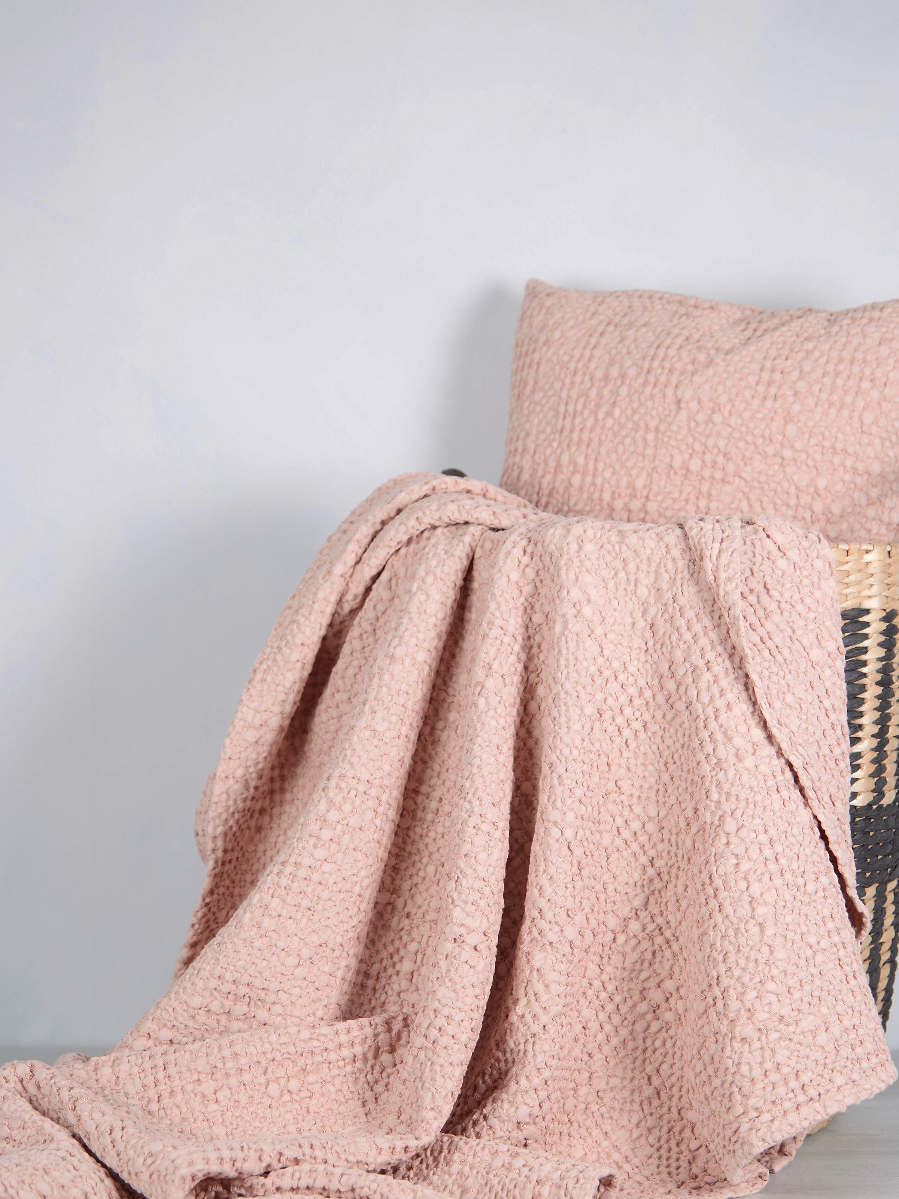 Stonewashed Cotton Tana Bedspread Throw - Aubepine Pink - 3 Sizes