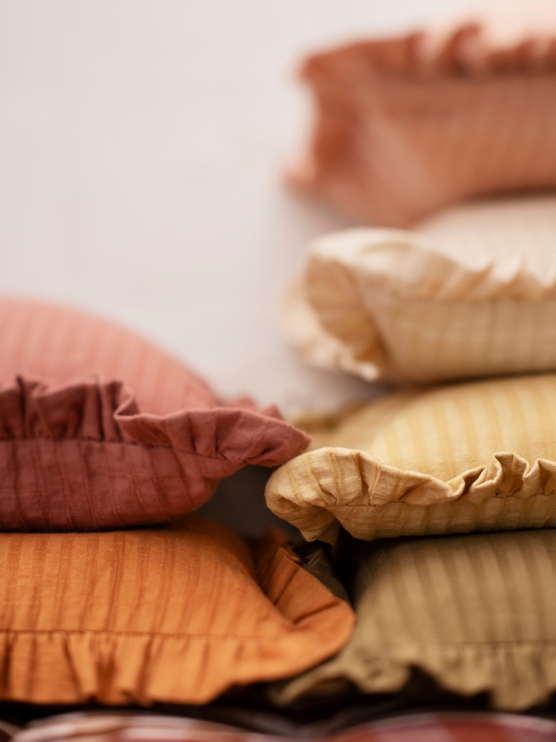 Rubie Ruffled Stripe Cotton Cushion - Tapenade