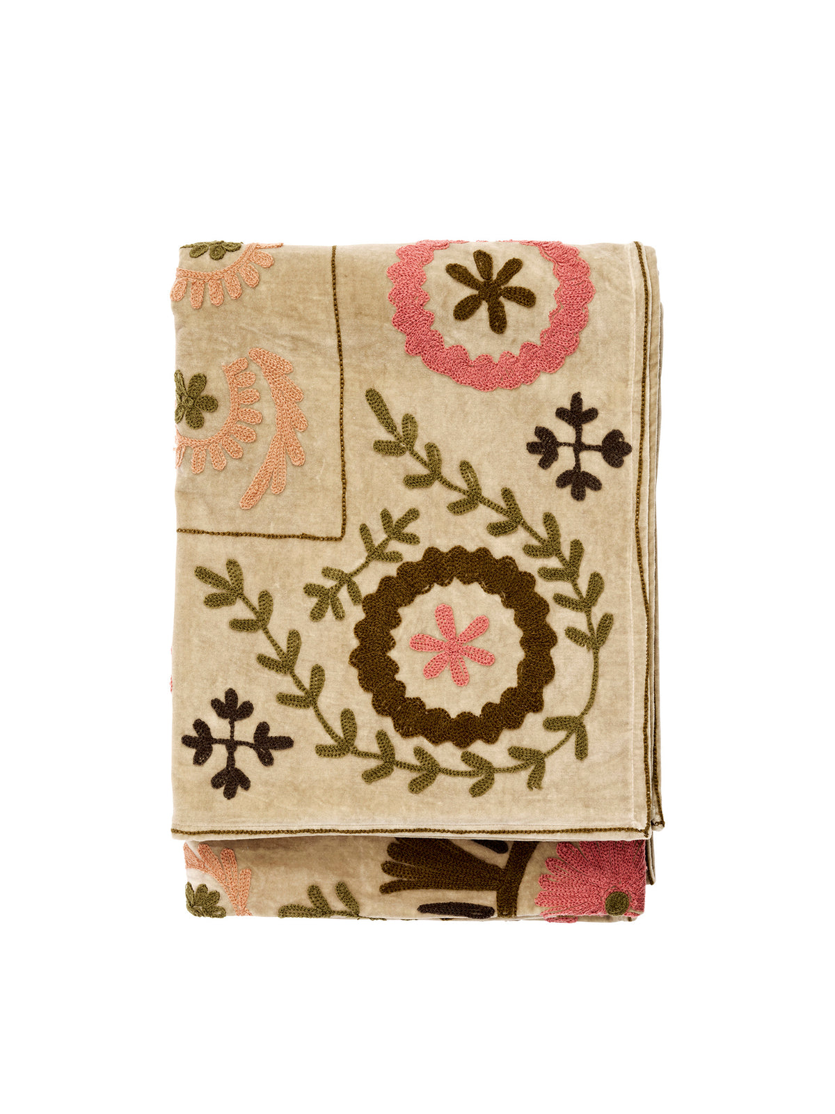 Suzani Floral Embroidered Velvet Throw - Merlot