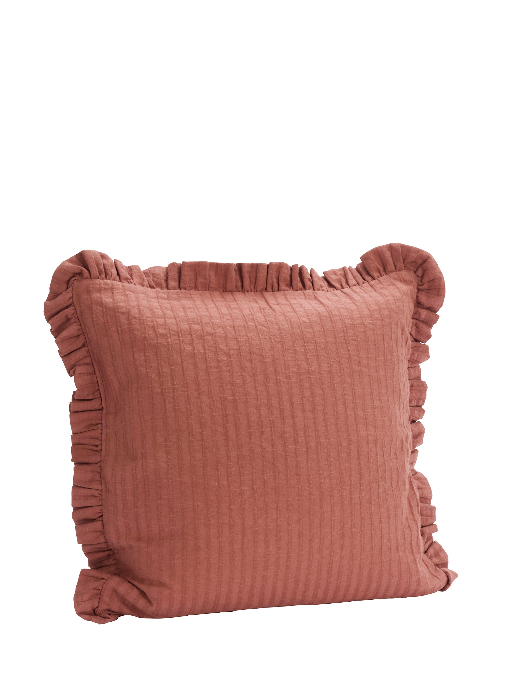 Rubie Ruffled Stripe Cotton Cushion - Maroon
