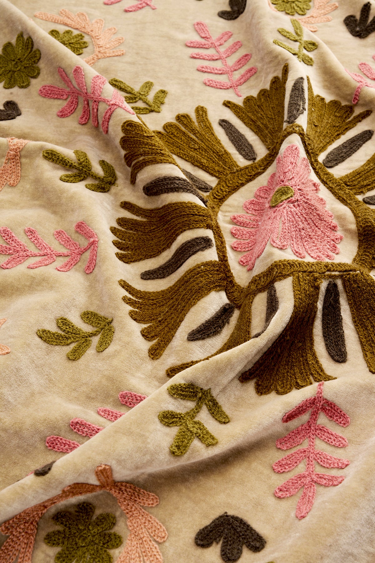 Suzani Floral Embroidered Velvet Throw - Merlot