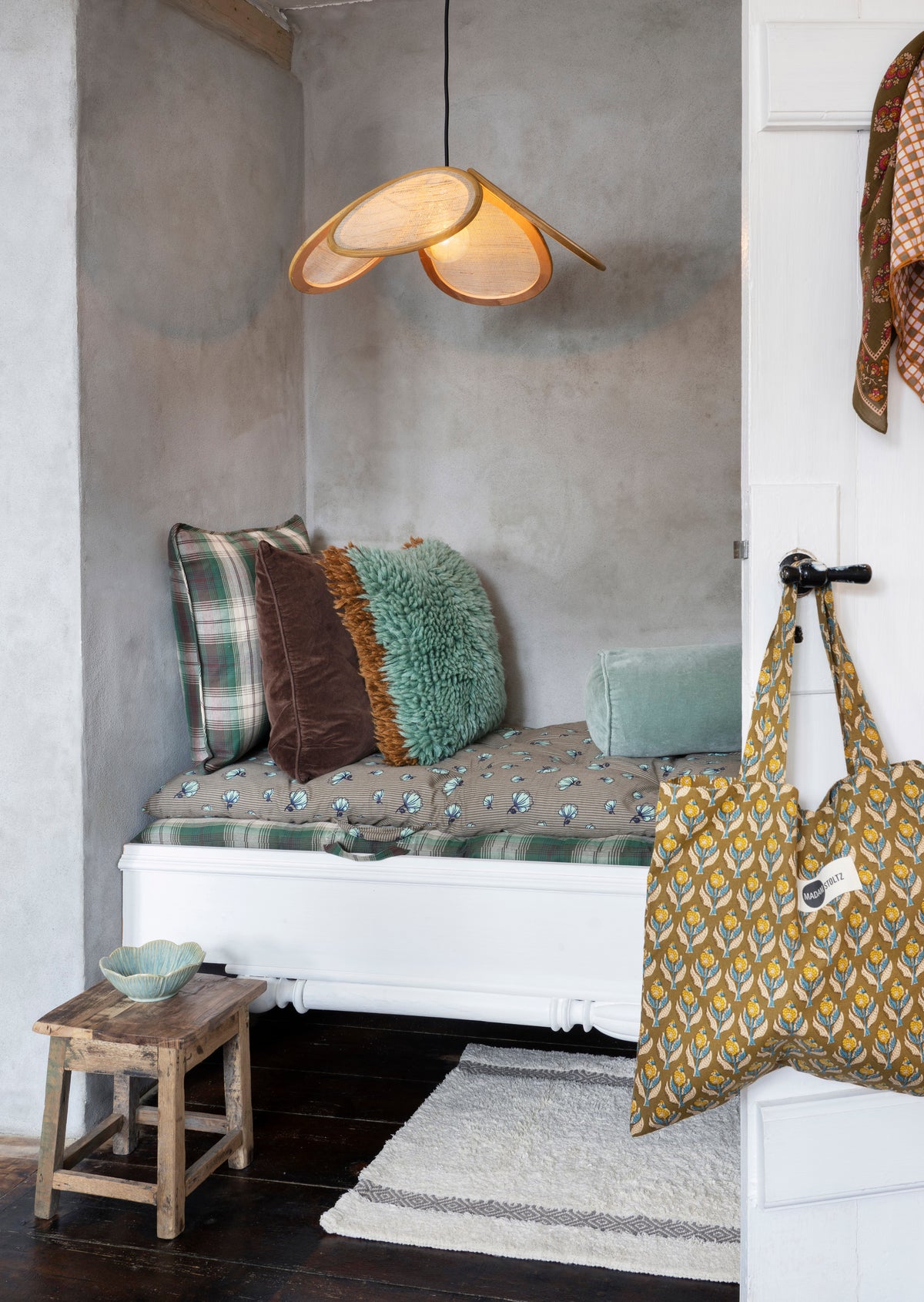 Natural Wool Cushion - Aqua, Caramel