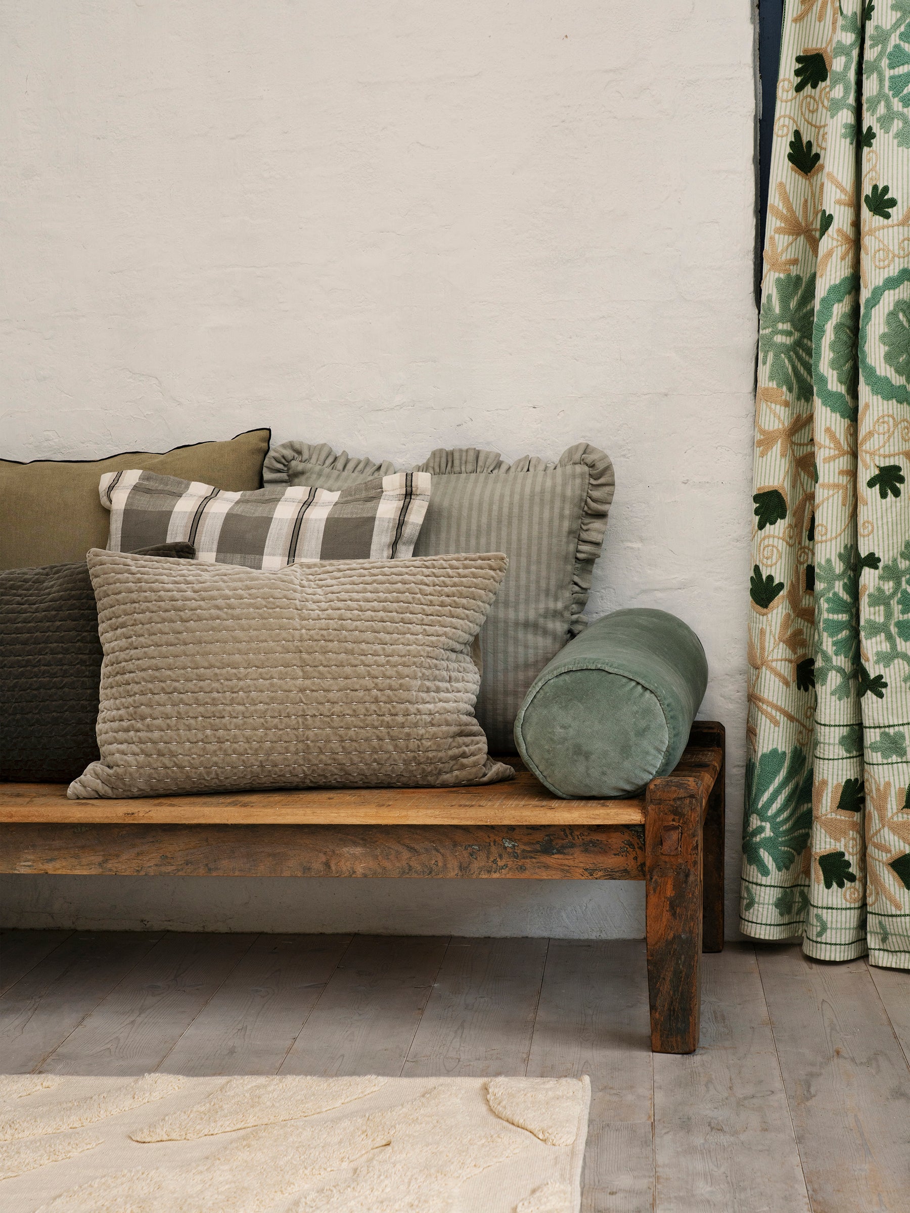 Dawn Checked Cotton Cushion - Khaki, Off White, Black