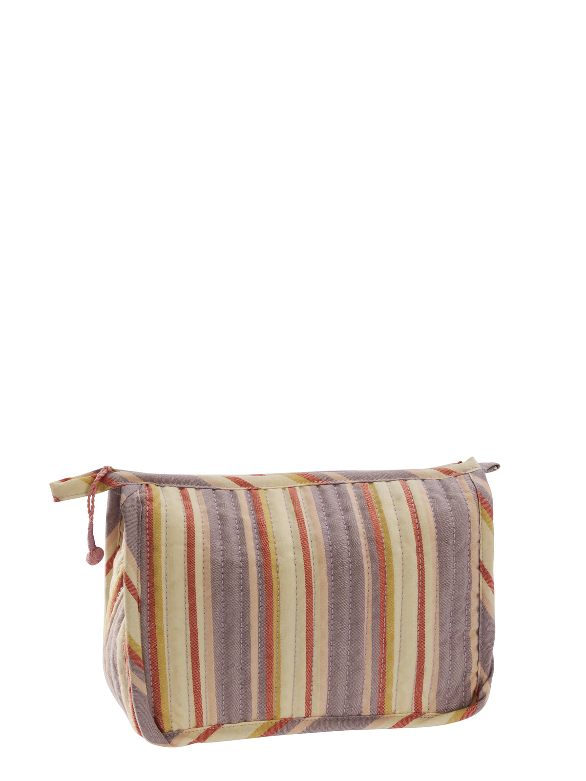 Striped Quilted Cotton Washbag - Lilac, Cream