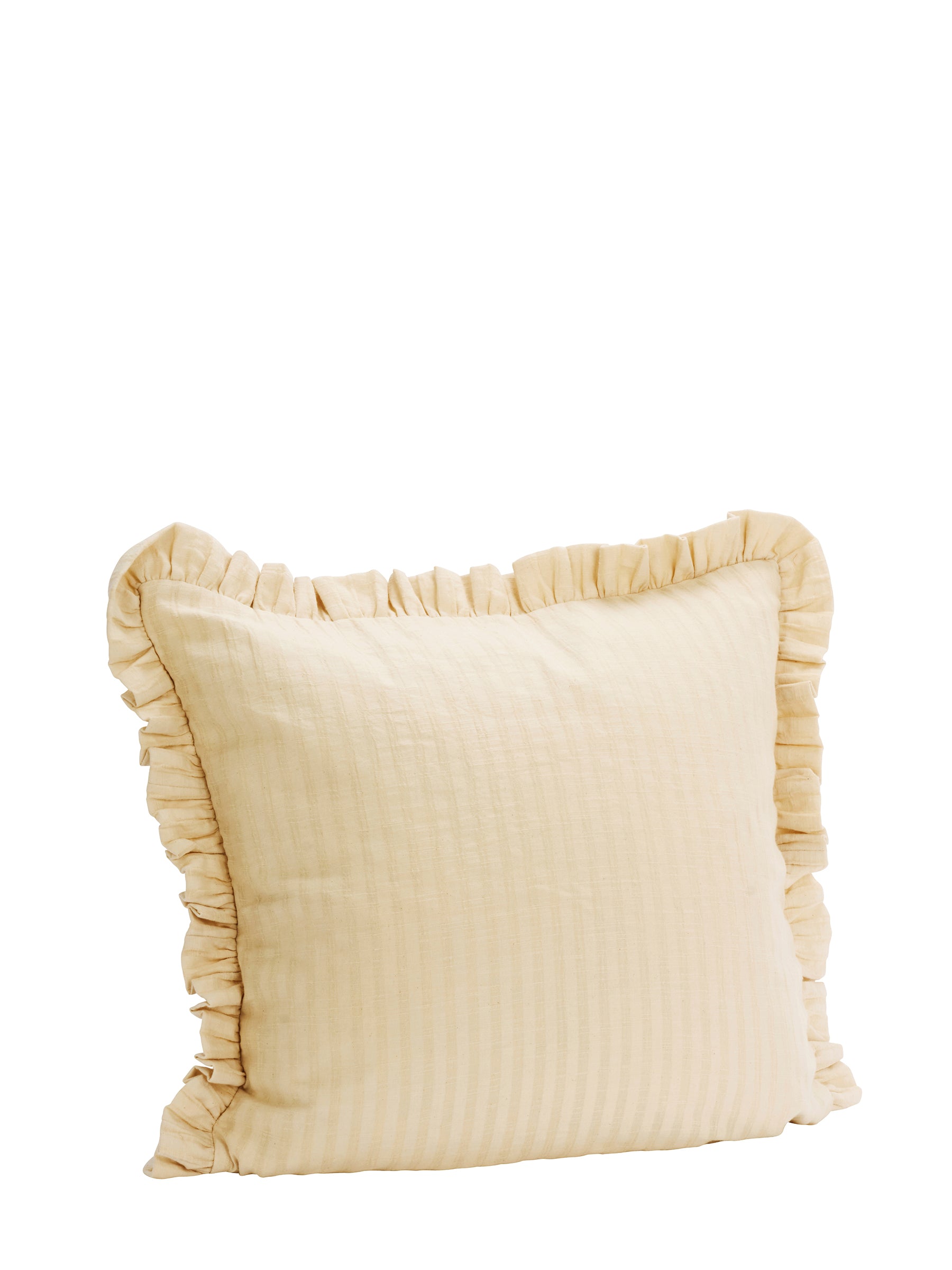 Rubie Ruffled Stripe Cotton Cushion - Eggnog