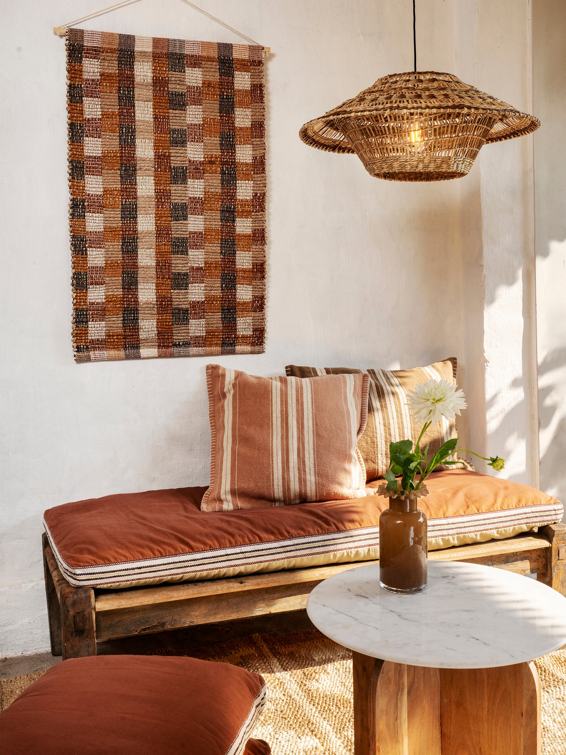 Fern Striped Jute Textured Cushion - Dusty Rose, Off White