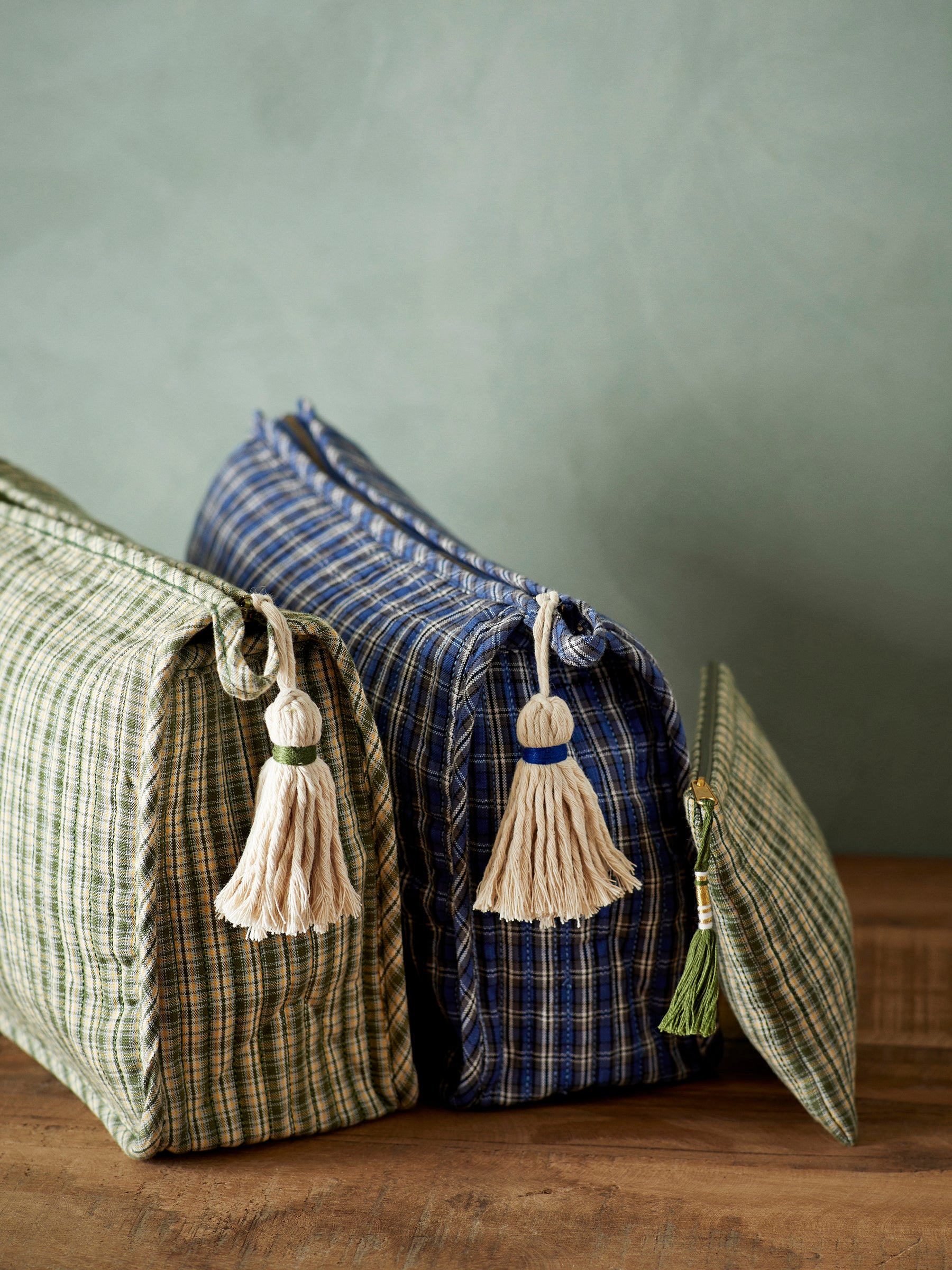 Quilted Plaid Washbag With Tassel - Colour Options Available