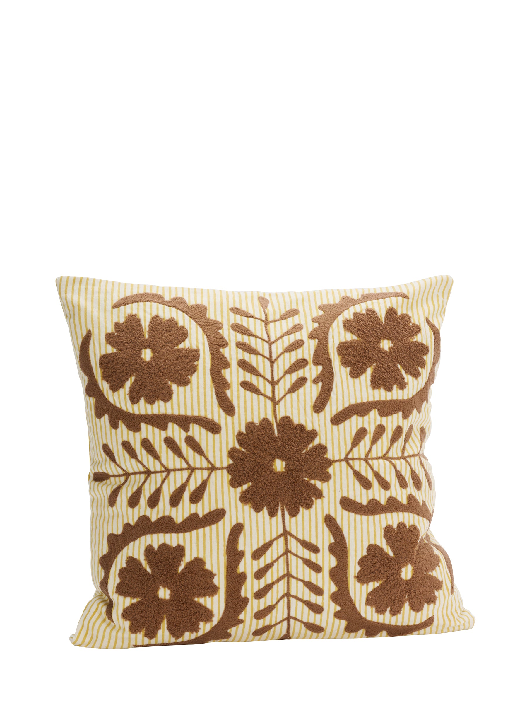 Suzani Embroidered Cushion - Striped Brown. Ochre
