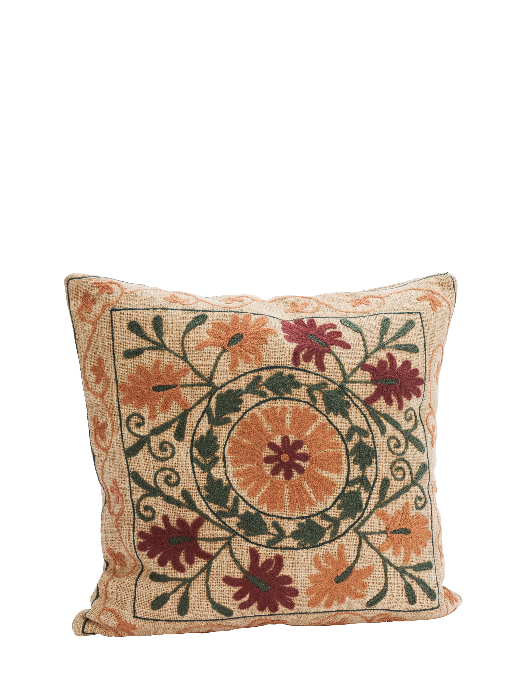 Suzani Floral embroidered cushion - Deep Rust