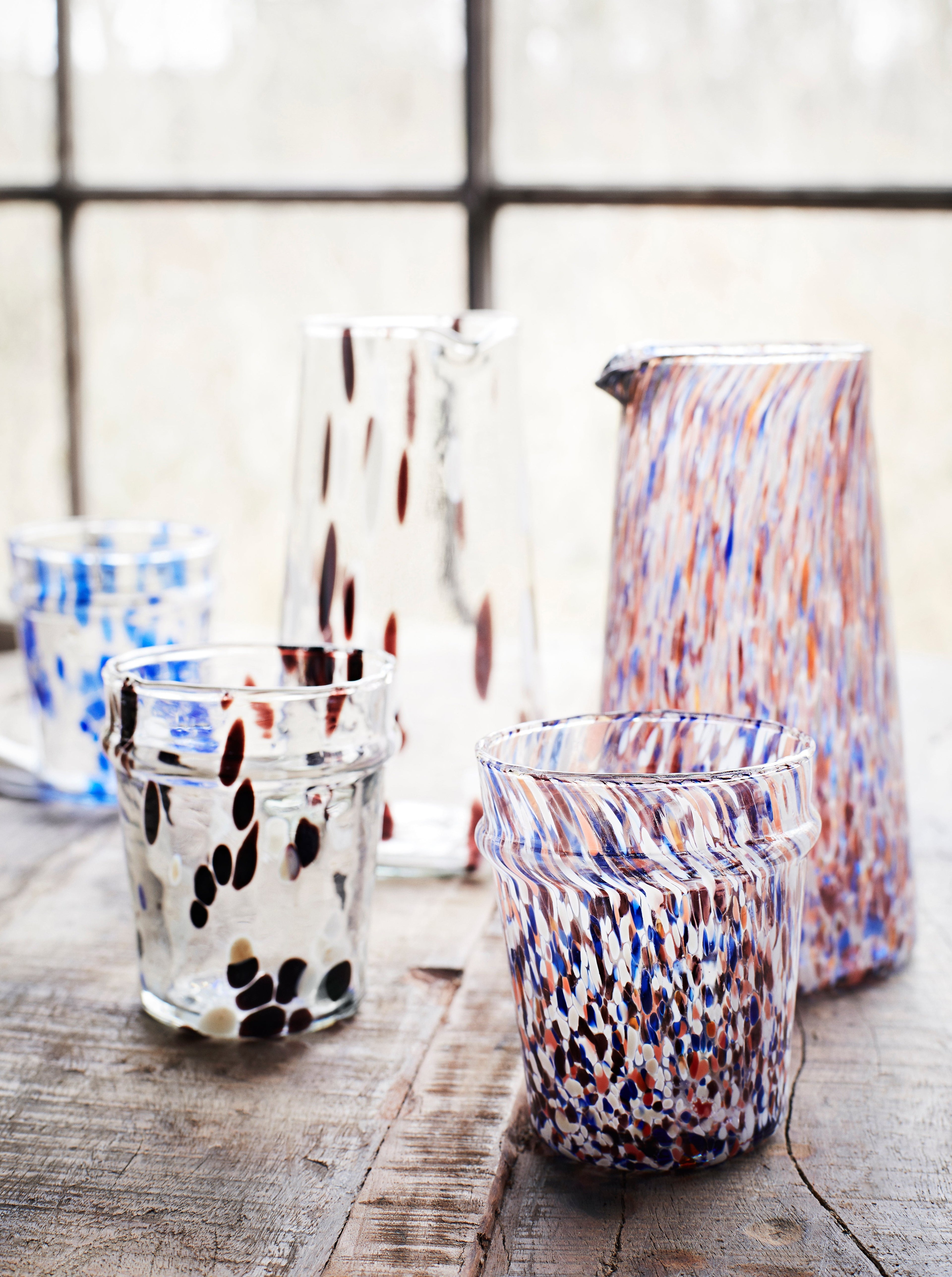 Mouthblown Brown & White Glass Jug