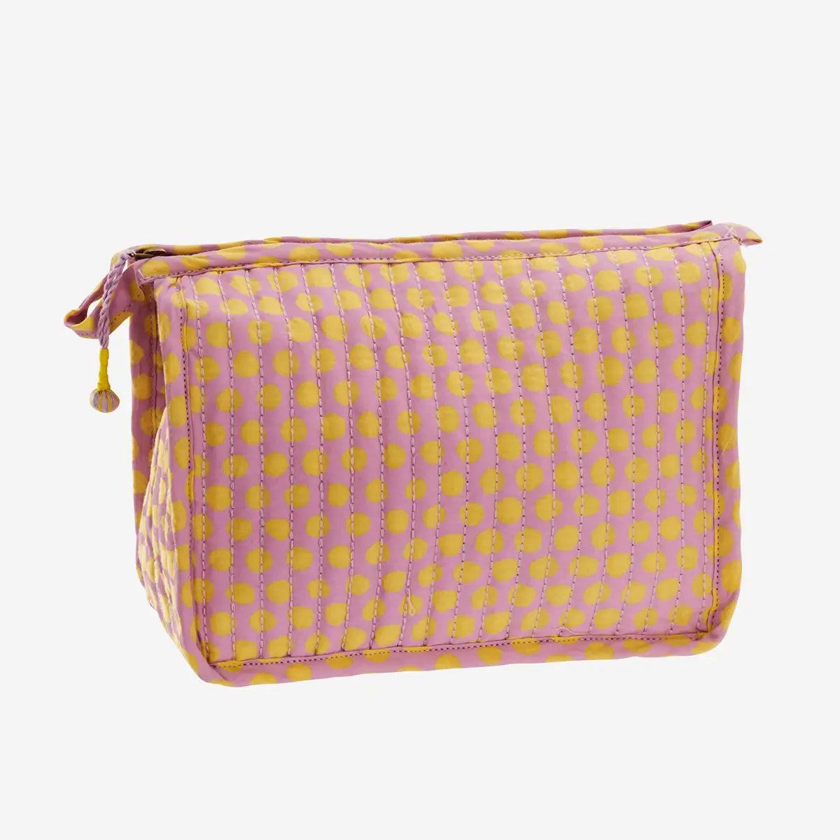Dotted Quilted Cotton Washbag - Pink, Yellow