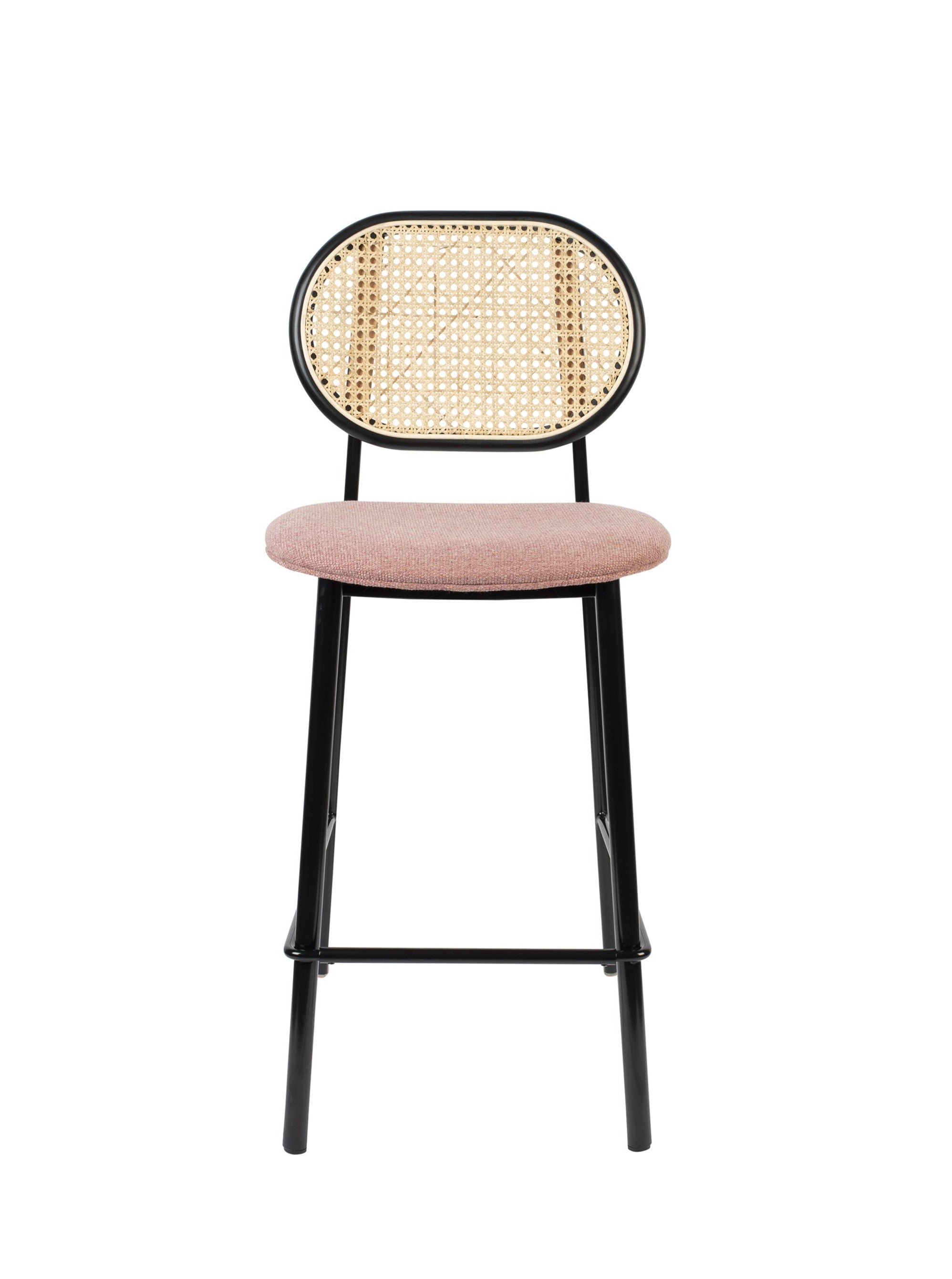 Pink and Cane Webbing Spike Bar Stool