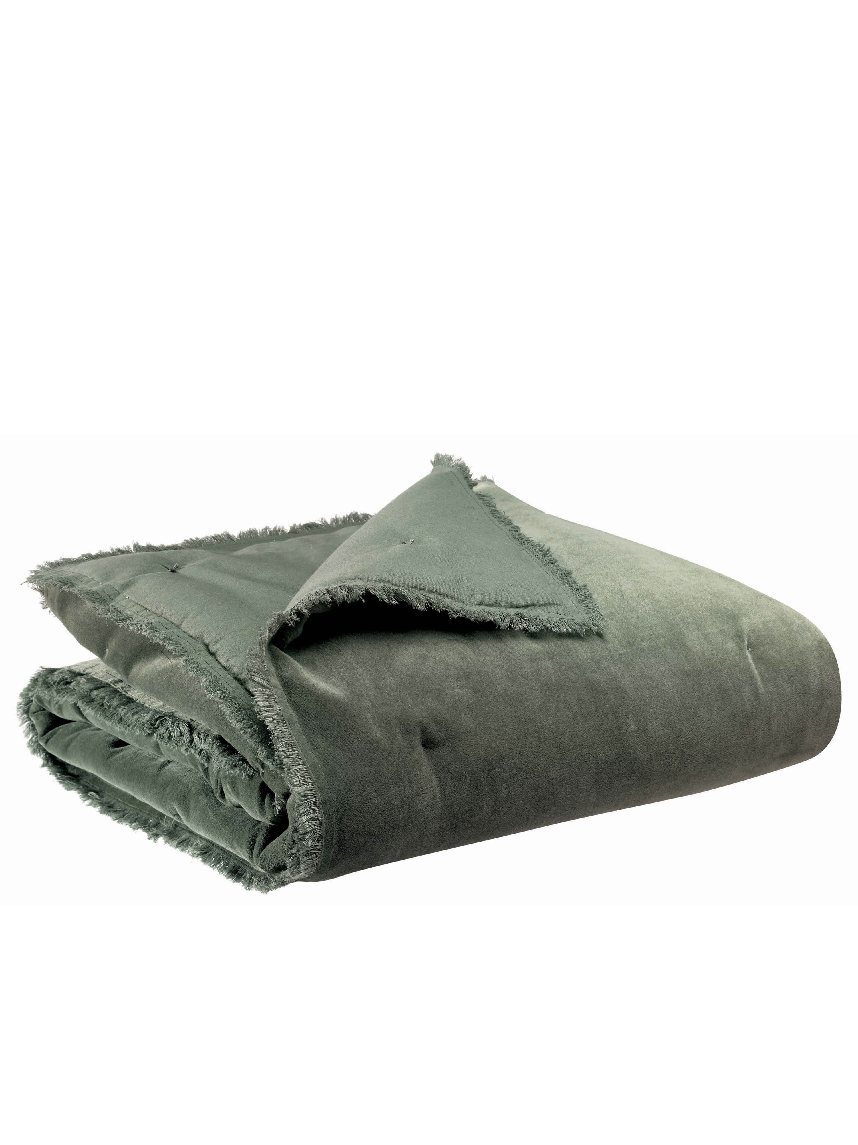 Fara Velvet Fringed Throw in Thyme 135 x 200