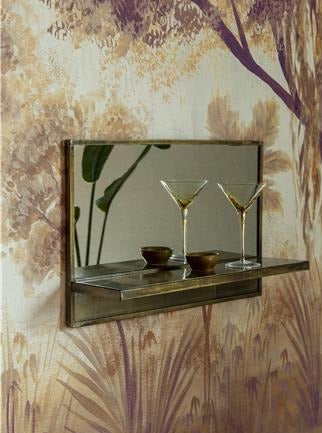Feyza Horizontal Brass Mirror with Shelf