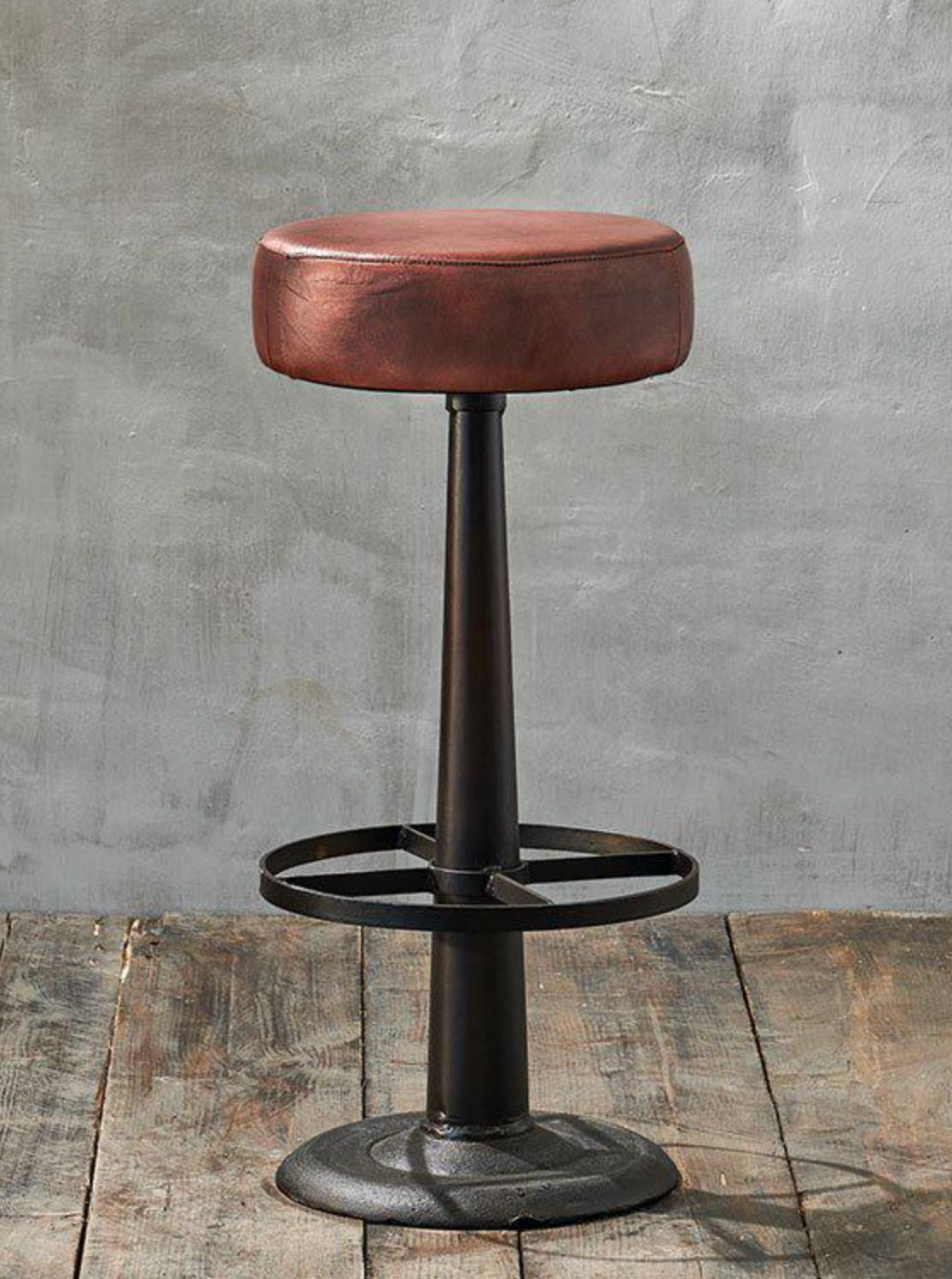 Narwana Round Leather Bar Stool - Chocolate Brown