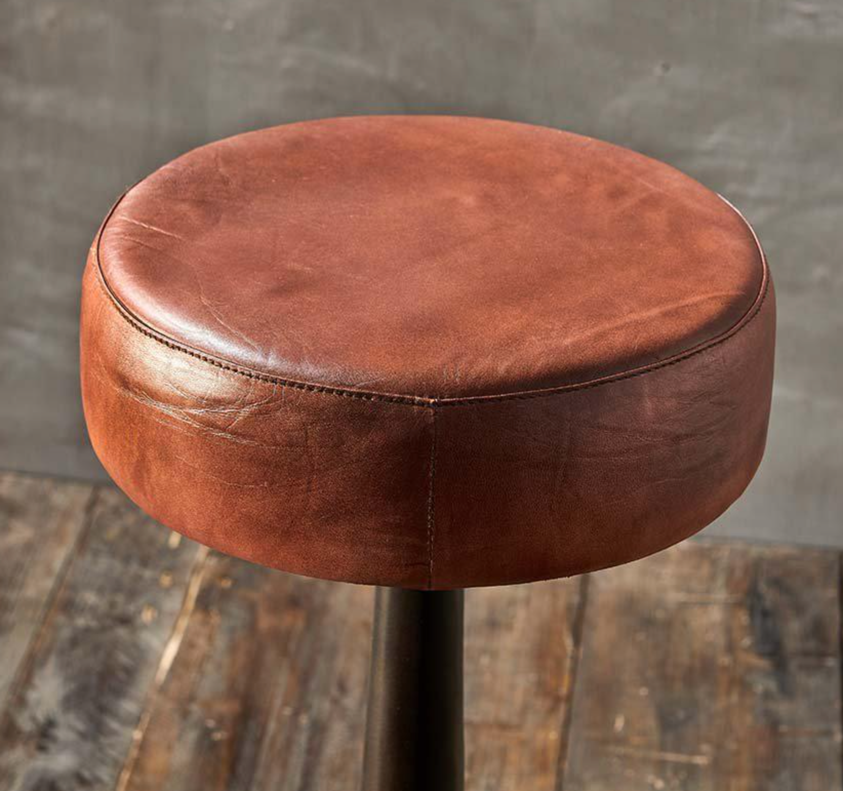 Narwana Round Leather Bar Stool - Chocolate Brown