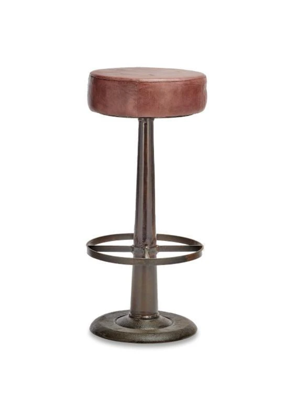 Narwana Round Leather Bar Stool - Chocolate Brown