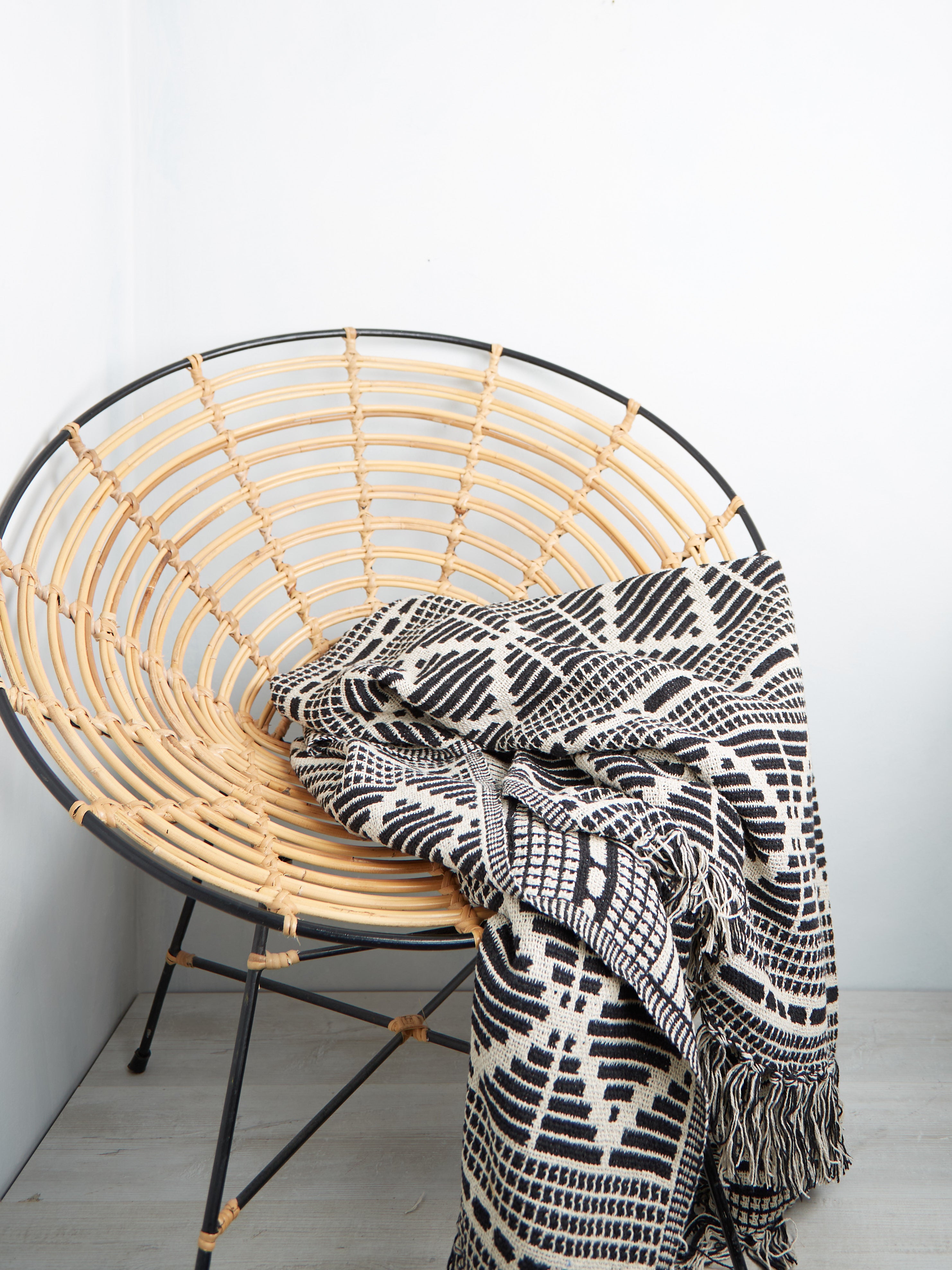 Gutte Black Printed Recycled Cotton Throw