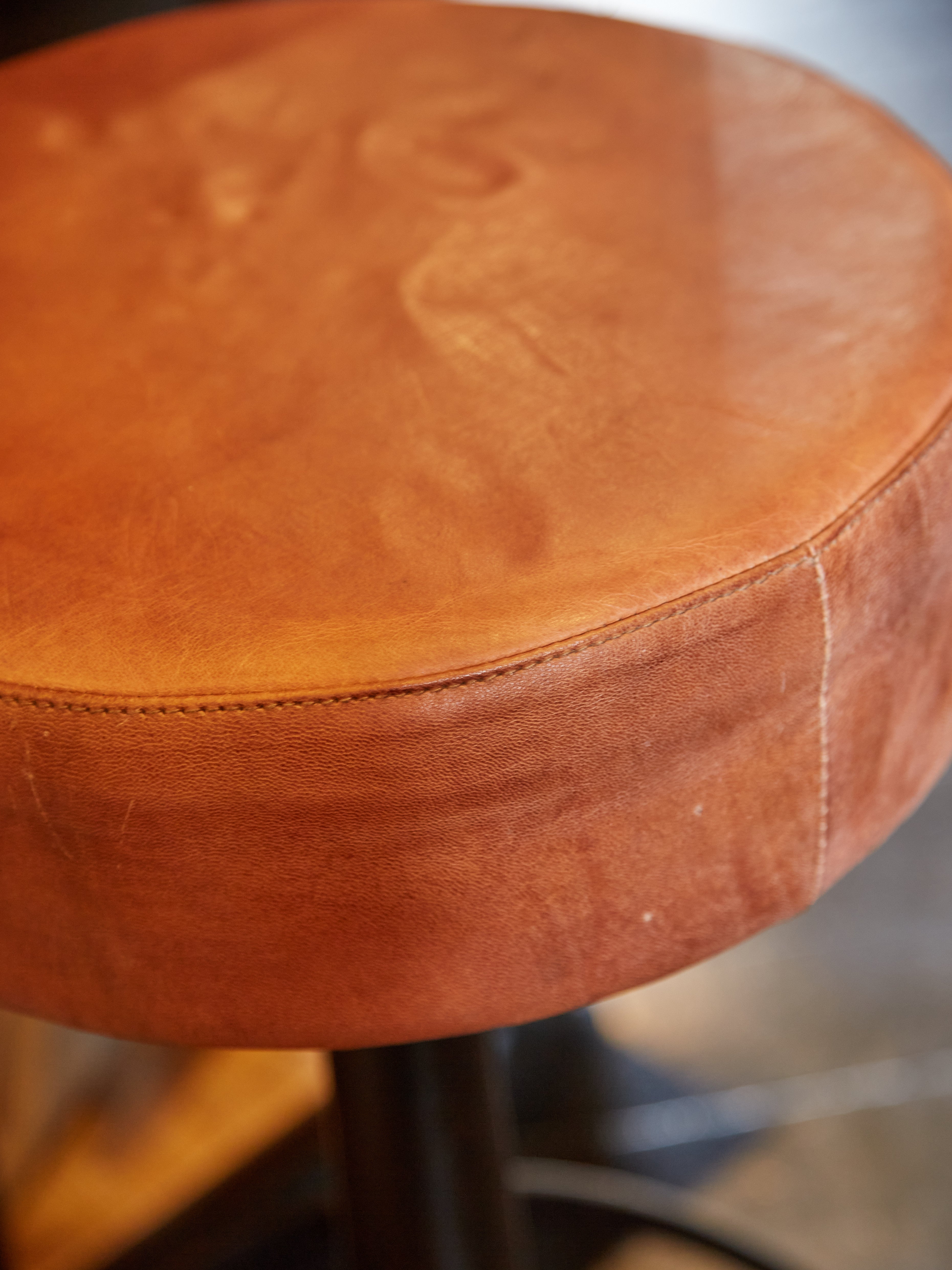 Narwana Round Leather Bar Stool - Chocolate Brown
