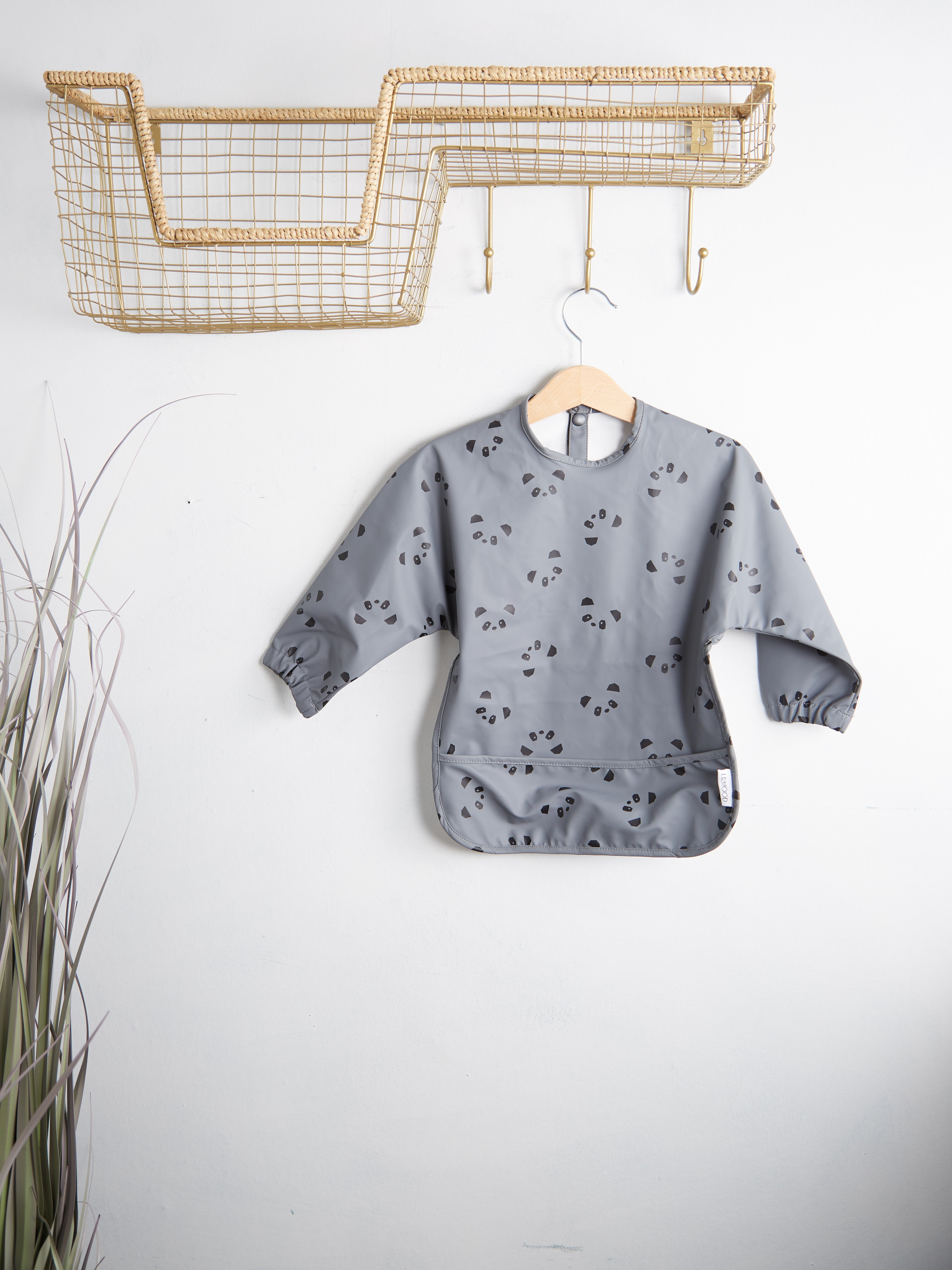 Merle Recycled Polyester Cape Bib in Stone Grey Panda