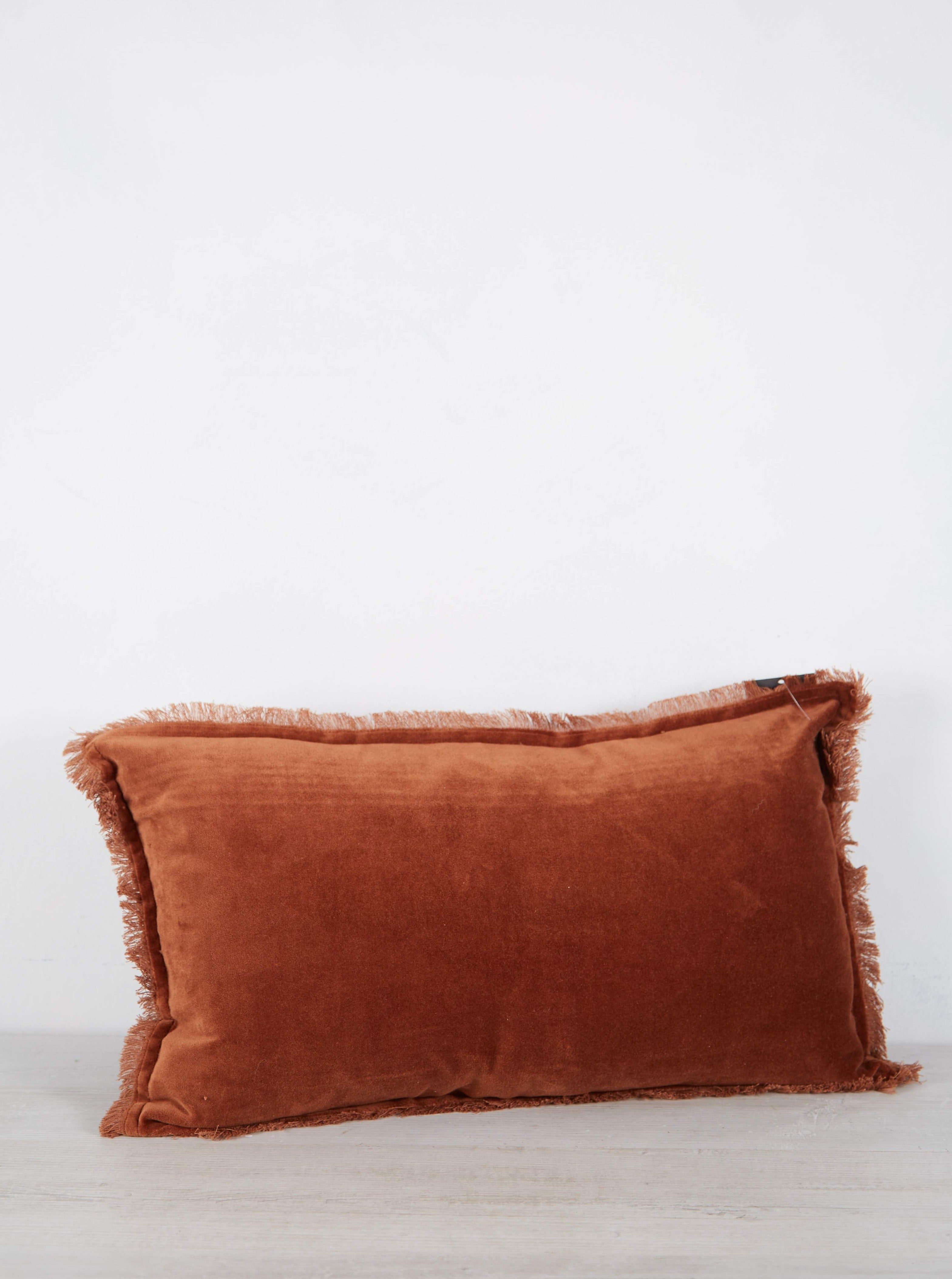 Fara Fringed Velvet Cushion - Caramel - 3 Sizes Available