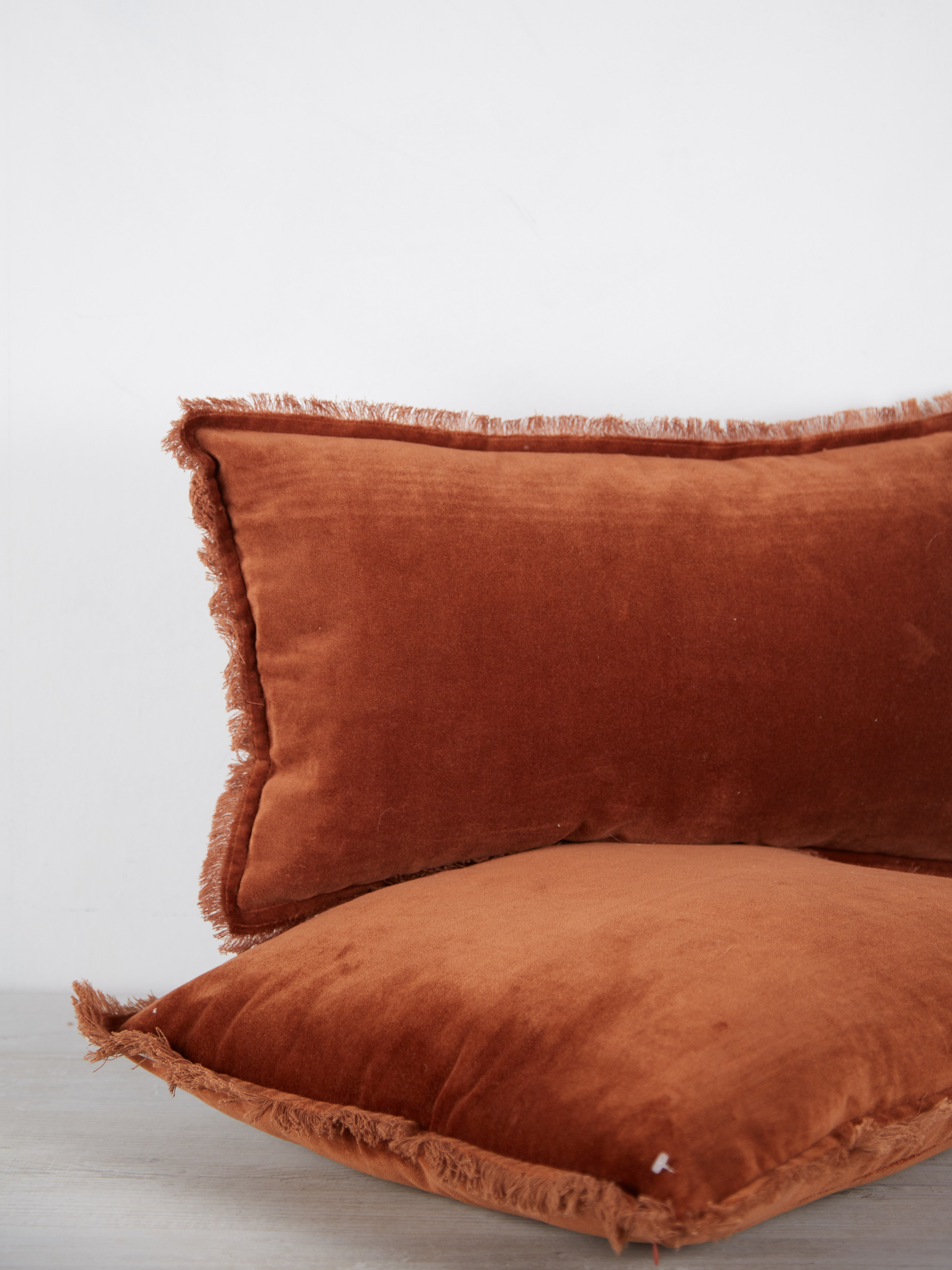 Fara Fringed Velvet Cushion - Caramel - 3 Sizes Available