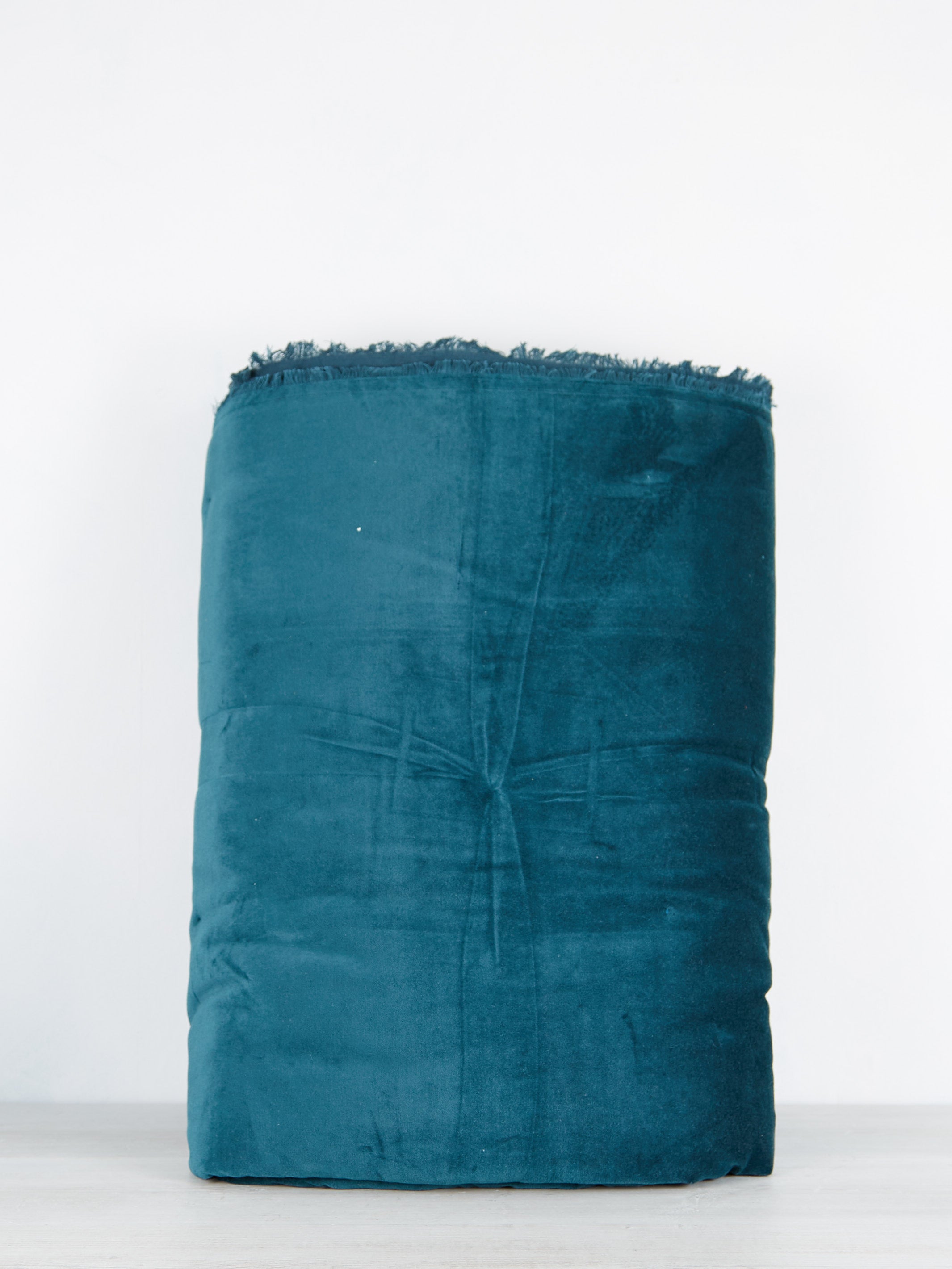 Fara Velvet Fringed Bedspread in Deep Teal