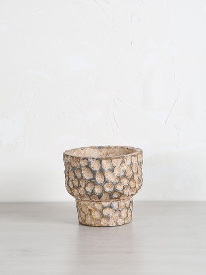Liselot Brown Round Cement Pot - Stamped Pattern