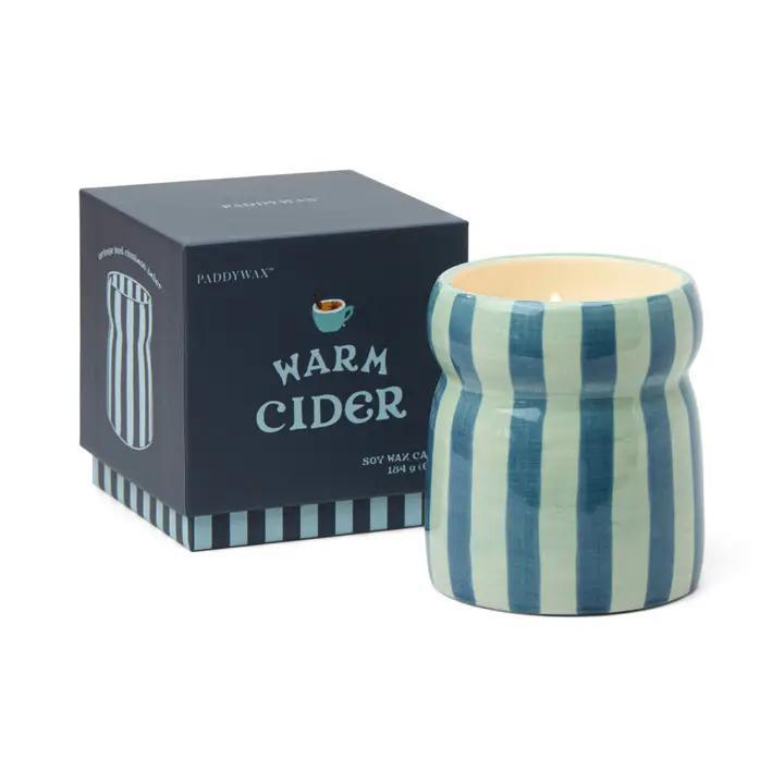 Cabana Striped Ceramic Candle - Warm Cider - Blue, Navy