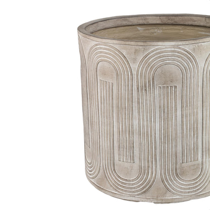 Zakerie Beige Round Magnesium Pot Wavy Pattern