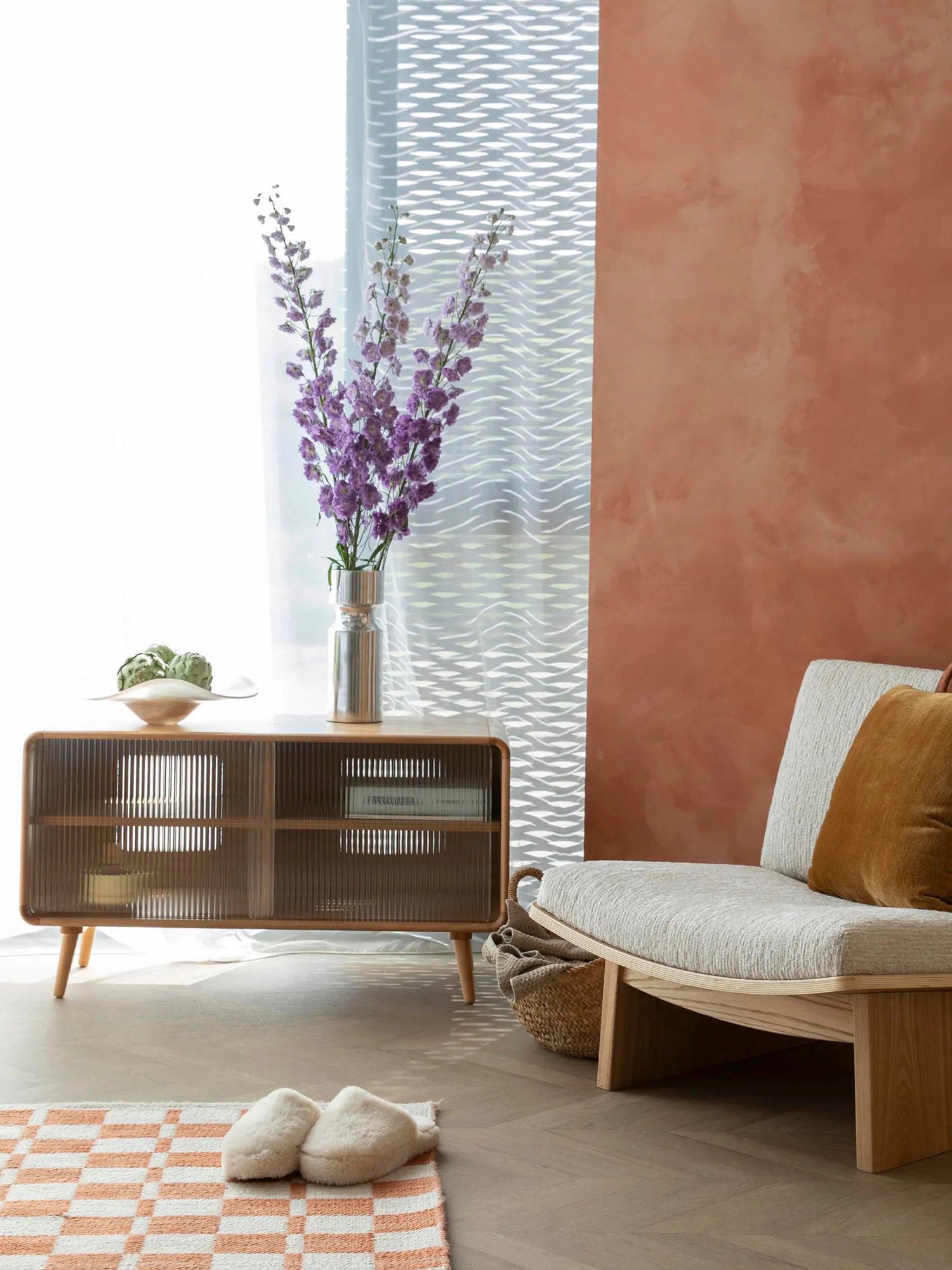 Rise Wood &amp; Ribbed Glass Sideboard - Natural - Medium