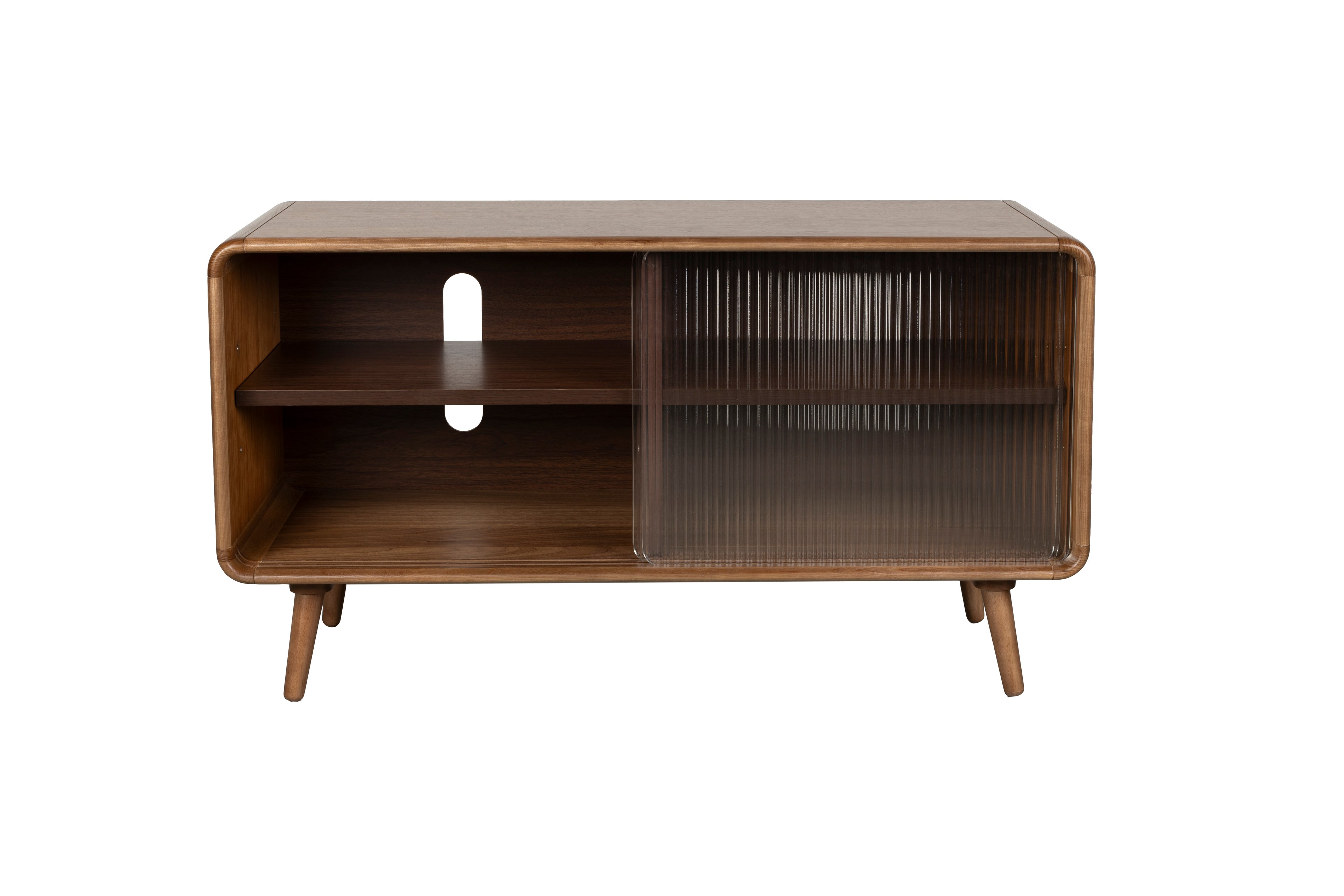 Rise Wood &amp; Ribbed Glass Sideboard - Walnut - Medium