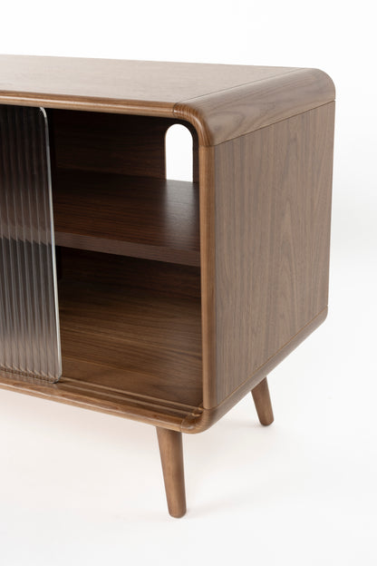 Rise Wood &amp; Ribbed Glass Sideboard - Walnut - Medium