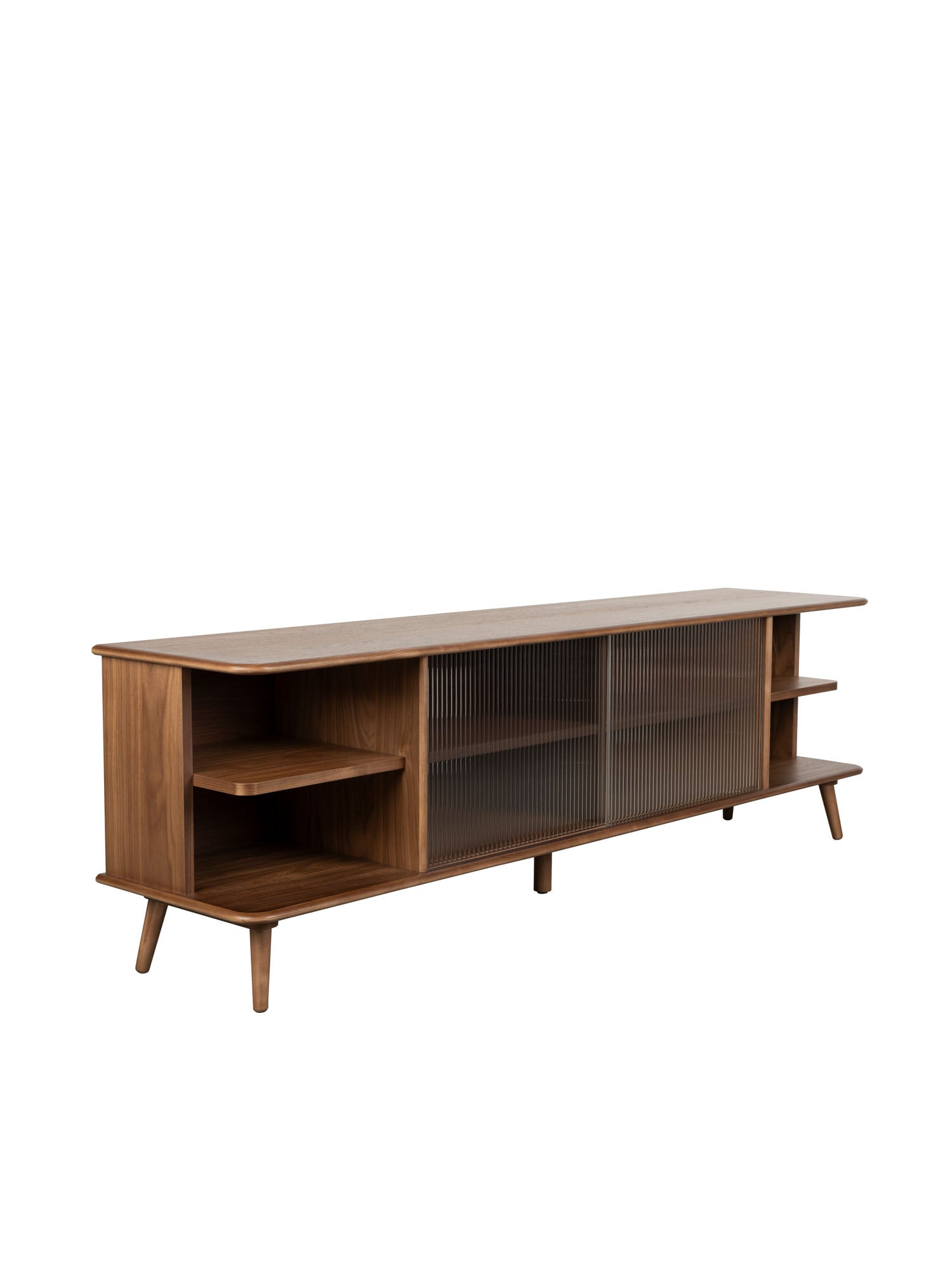 Rise Wood &amp; Ribbed Glass Sideboard - Walnut - Large