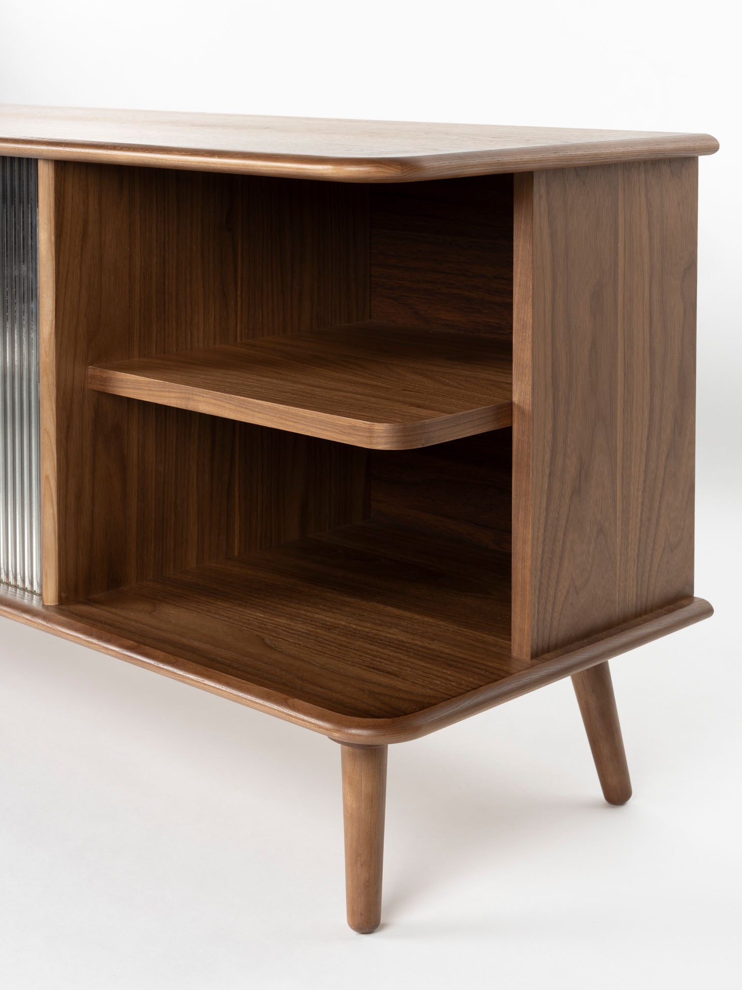 Rise Wood &amp; Ribbed Glass Sideboard - Walnut - Large