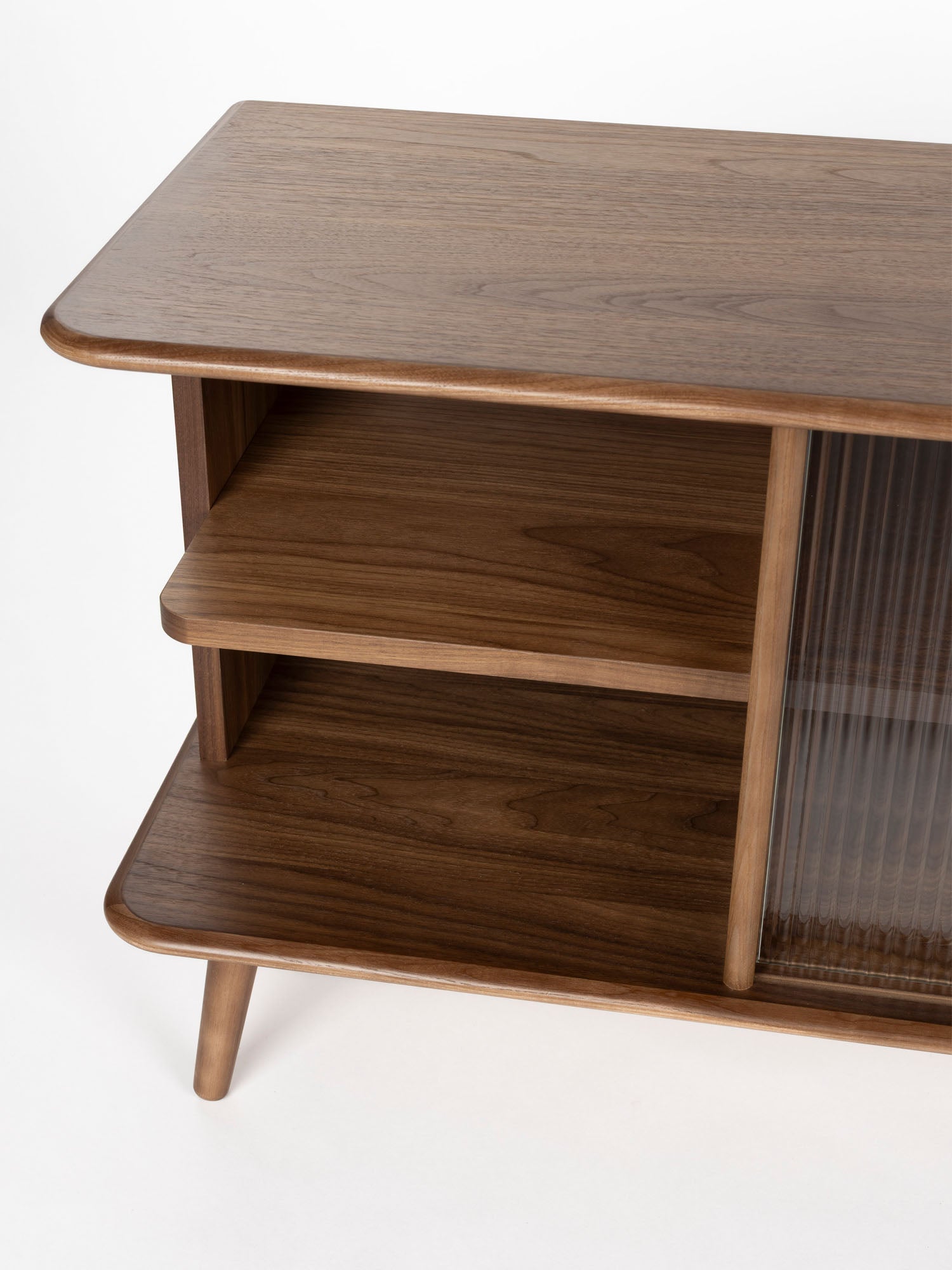 Rise Wood &amp; Ribbed Glass Sideboard - Walnut - Large