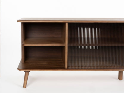 Rise Wood &amp; Ribbed Glass Sideboard - Walnut - Large