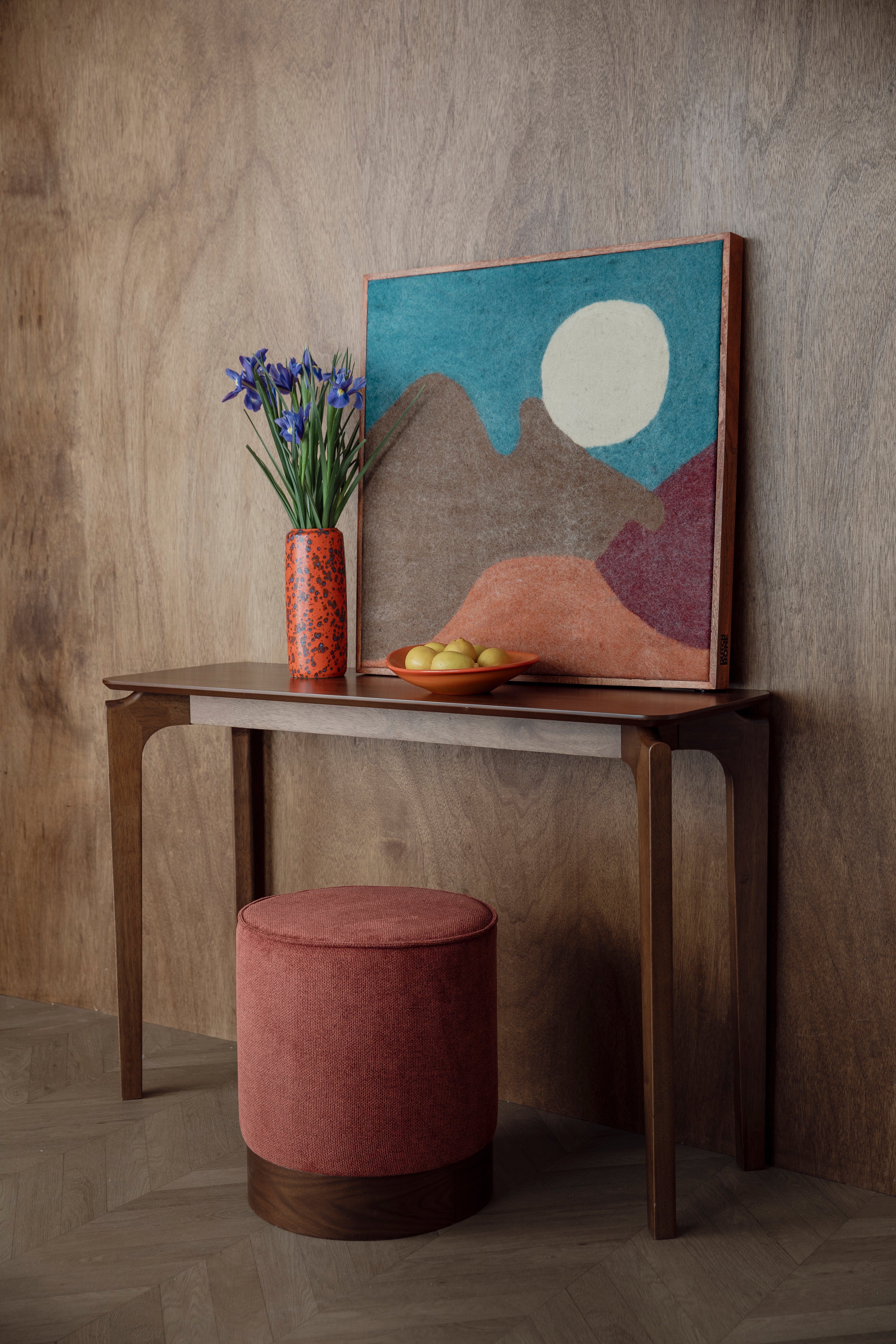 Bellevue Walnut Stool - Burnt Red