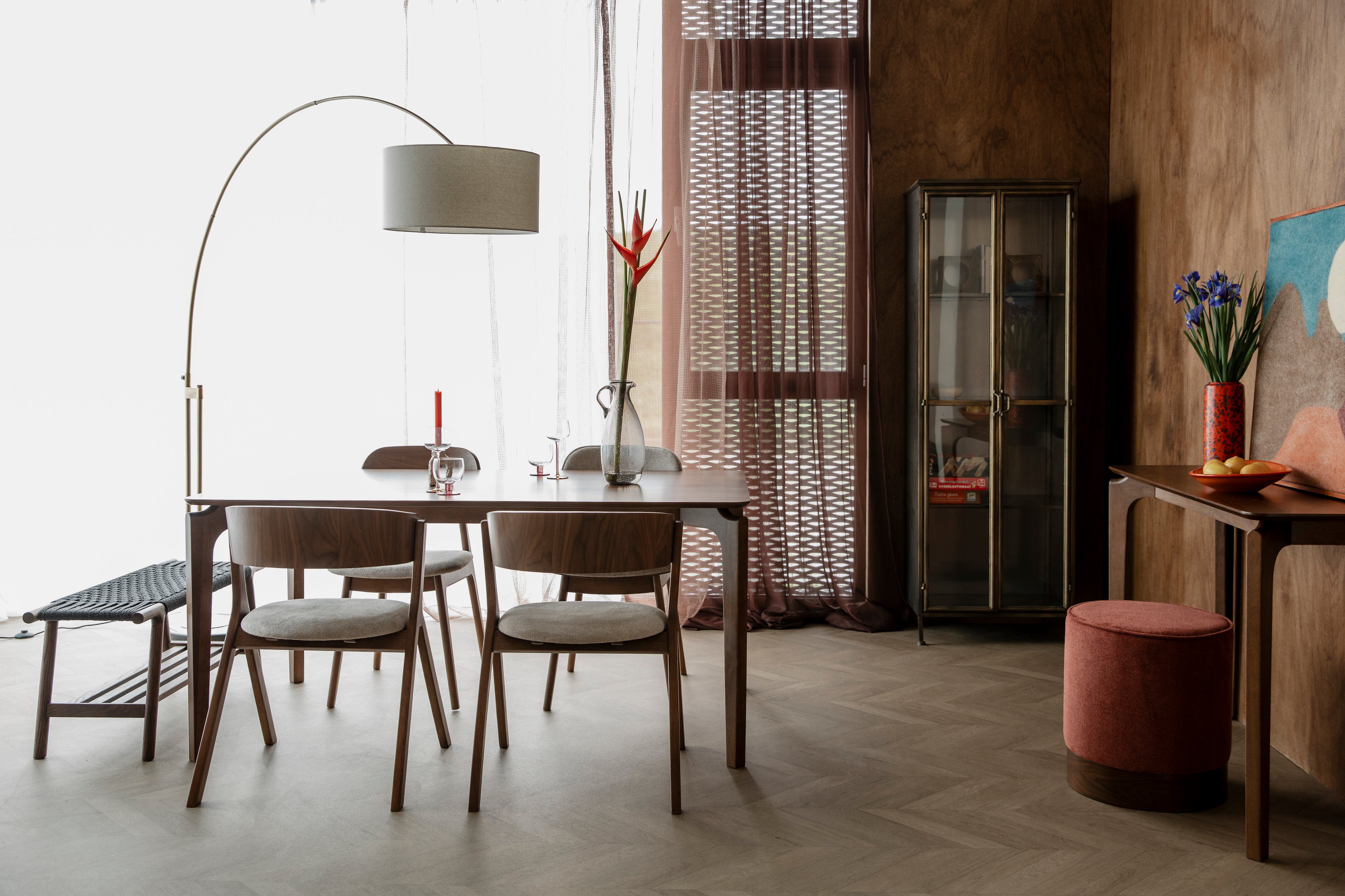 Bellevue Walnut Stool - Burnt Red